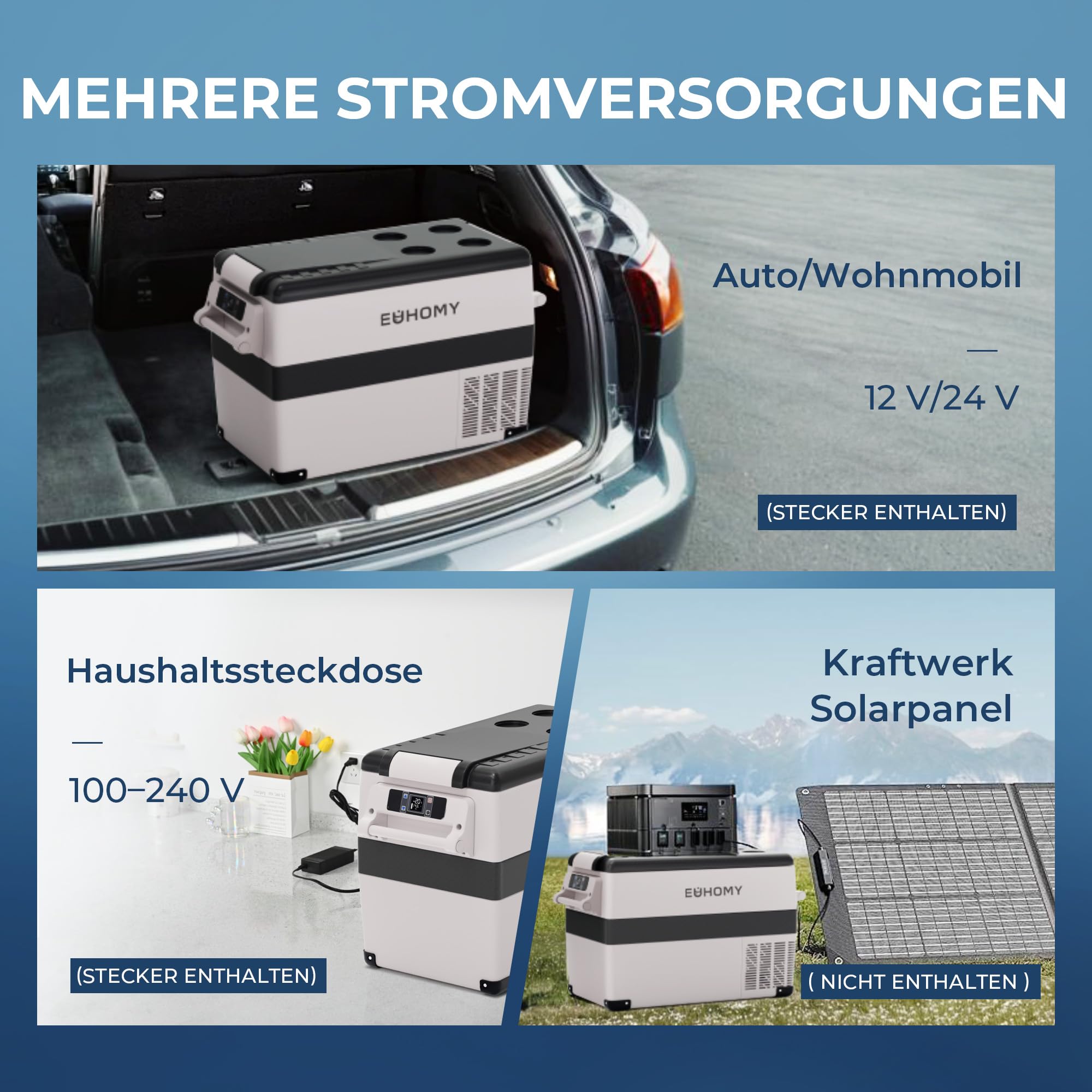 EUHOMY 40L Kompressor Kühlbox -20℃~20℃ 15-Min Schnellkühlung APP Steuerung ECO-Modus MAX-Modus 12/24V DC 100-240V AC 3-Stufen Batterieschutz Tragbar Leise