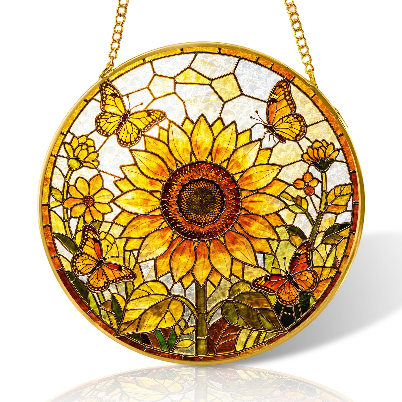 10 inch Tournesol Butterfly Stained Glass Suncatcher Windows Hanging,Stained Glass Ornament Home Decor, Suncatchers for Windows Hanging,Birthday Gifts for Women,Lovers,Friend(Gold)