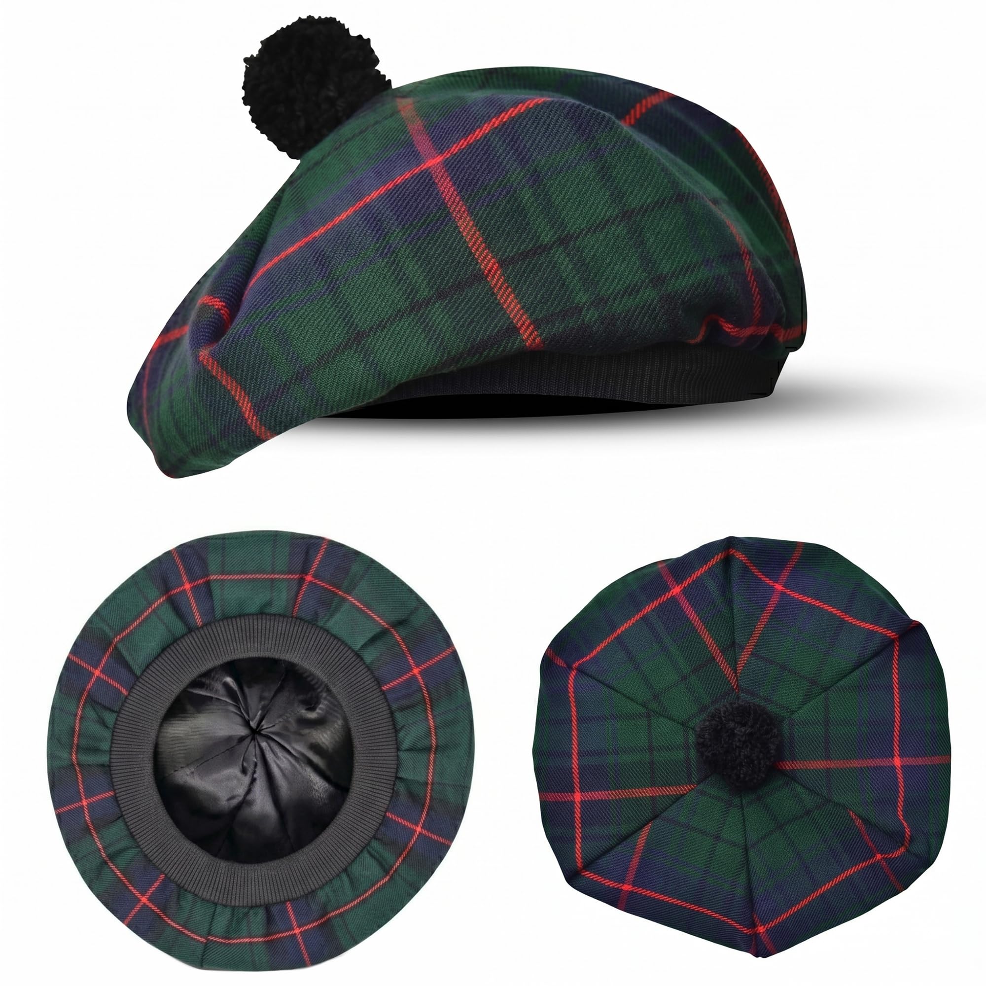 Scottish Hat Tam o Shanter Scottish Bonnet Tartan Hat P.V Tartan (Polyviscose) Wool Blend with Pompom | One Size fits All.