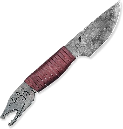 Miniatura 7 de Toferner Cuchillo forjado a mano con cabeza de pez con funda, cuchillo vintage para colección antigua, funda de cuero auténtico, hoja endurecida,