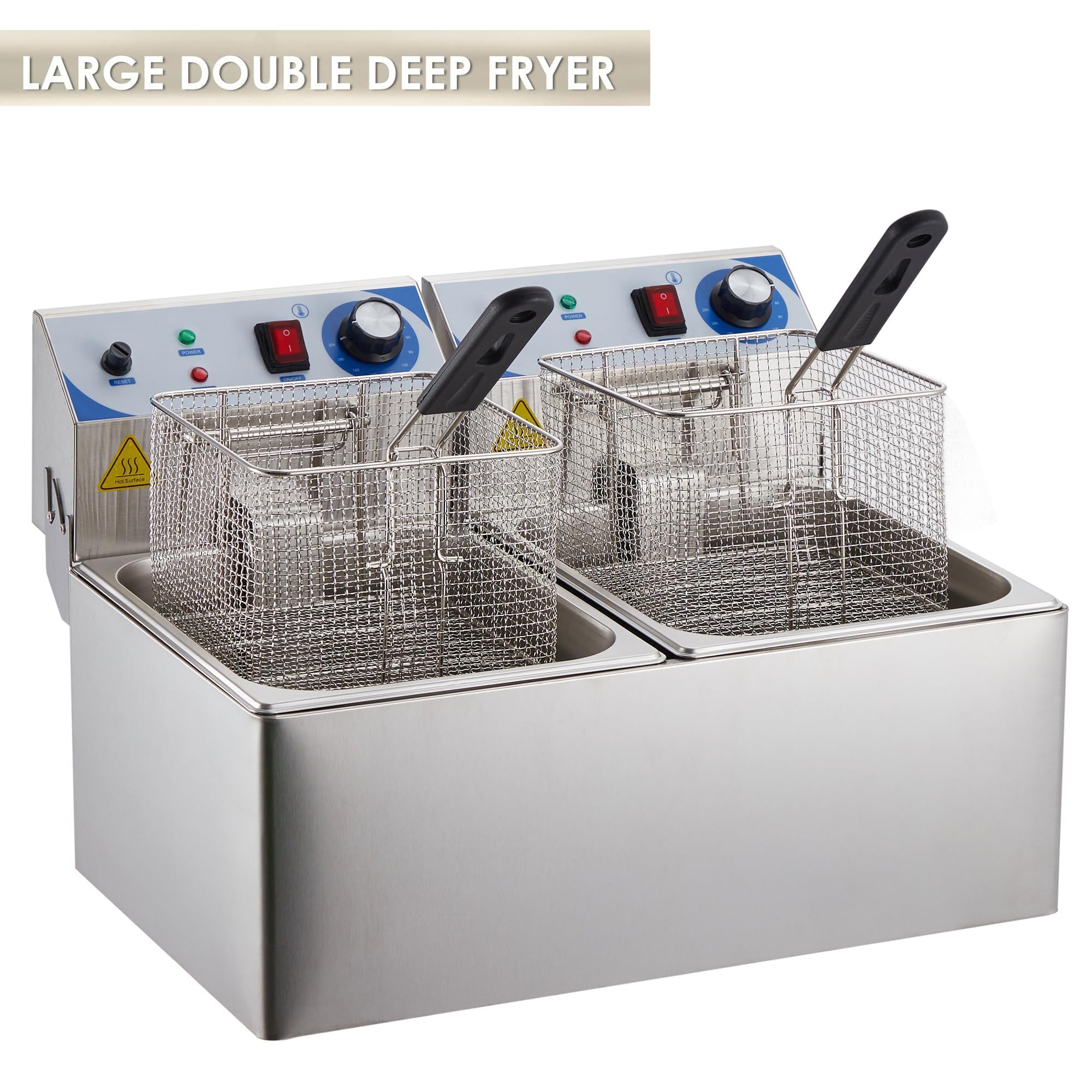 Freidora Profesional de 2 x 10 L - Freidora eléctrica de Doble Tanque para Pavos, Apta para restaurantes, con termostato Ajustable y Tapa extraíble - Resistente para Uso