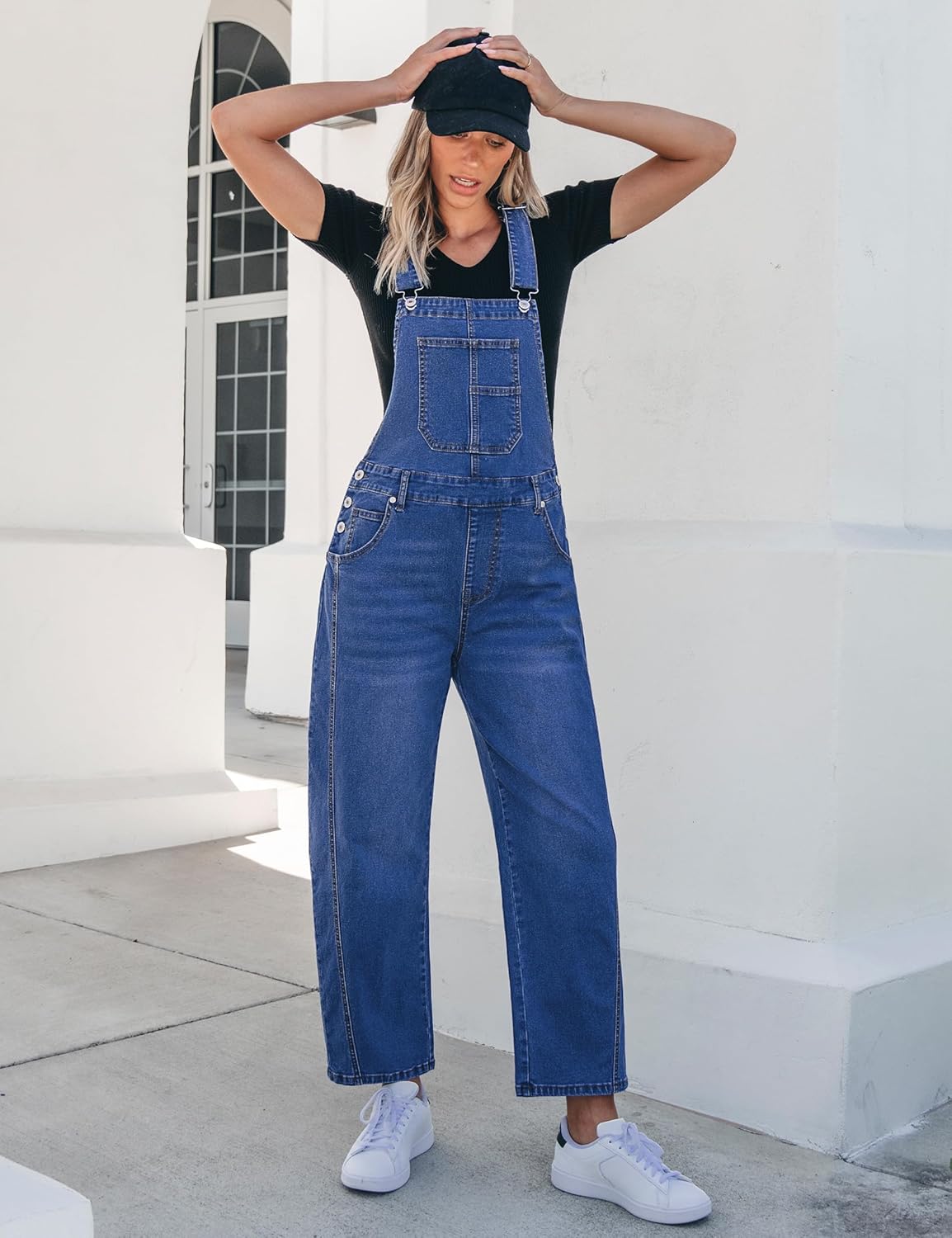 luvamia Barrel Leg Overalls for Women Baggy Bib Stretchy Denim Jumpsuit Loose Fit Jean Overall Jumpsuits with Pockets - Image 9