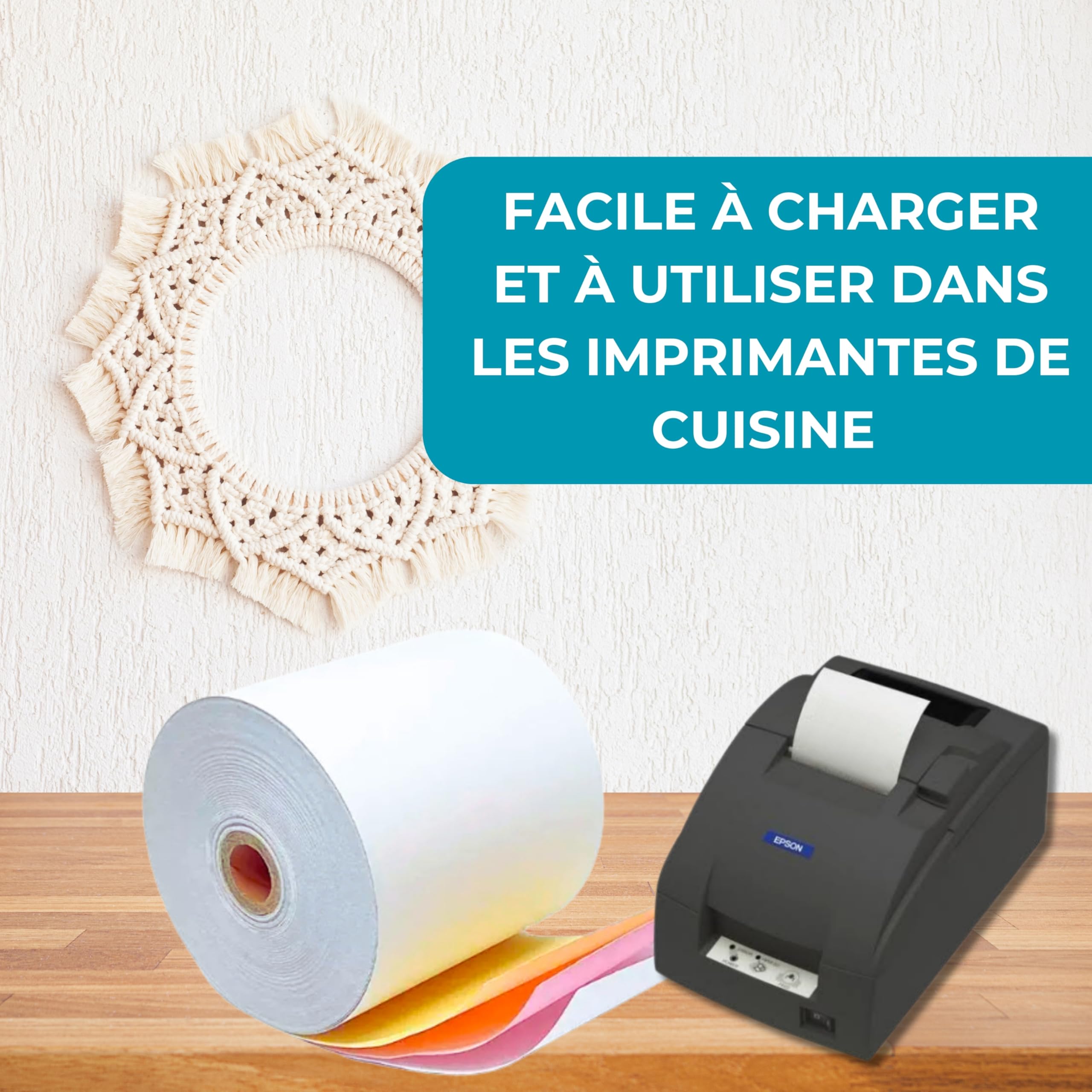 Double Dragon Rouleau Papier Carbone Sans Thermique 3 Couches 76 x 76 mm pour Imprimante Cuisine, Calculatrice d’Impression, Ticket de Caisse - 20 Rouleaux