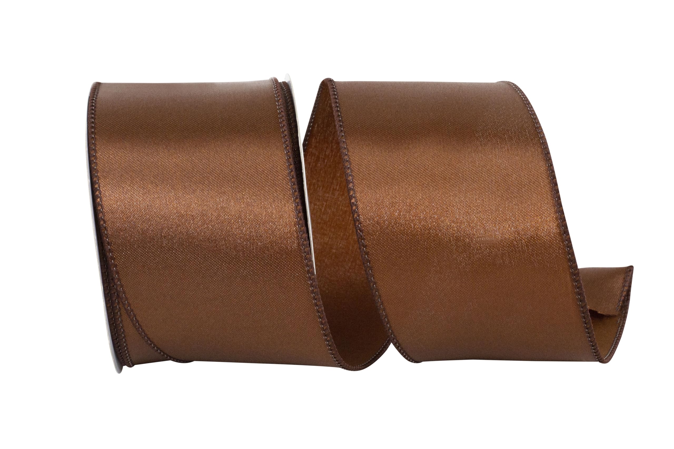 Reliant Ribbon 92575W-092-40F Satin Value Wired Edge Ribbon, 2-1/2 Inch X 10 Yards, Brown