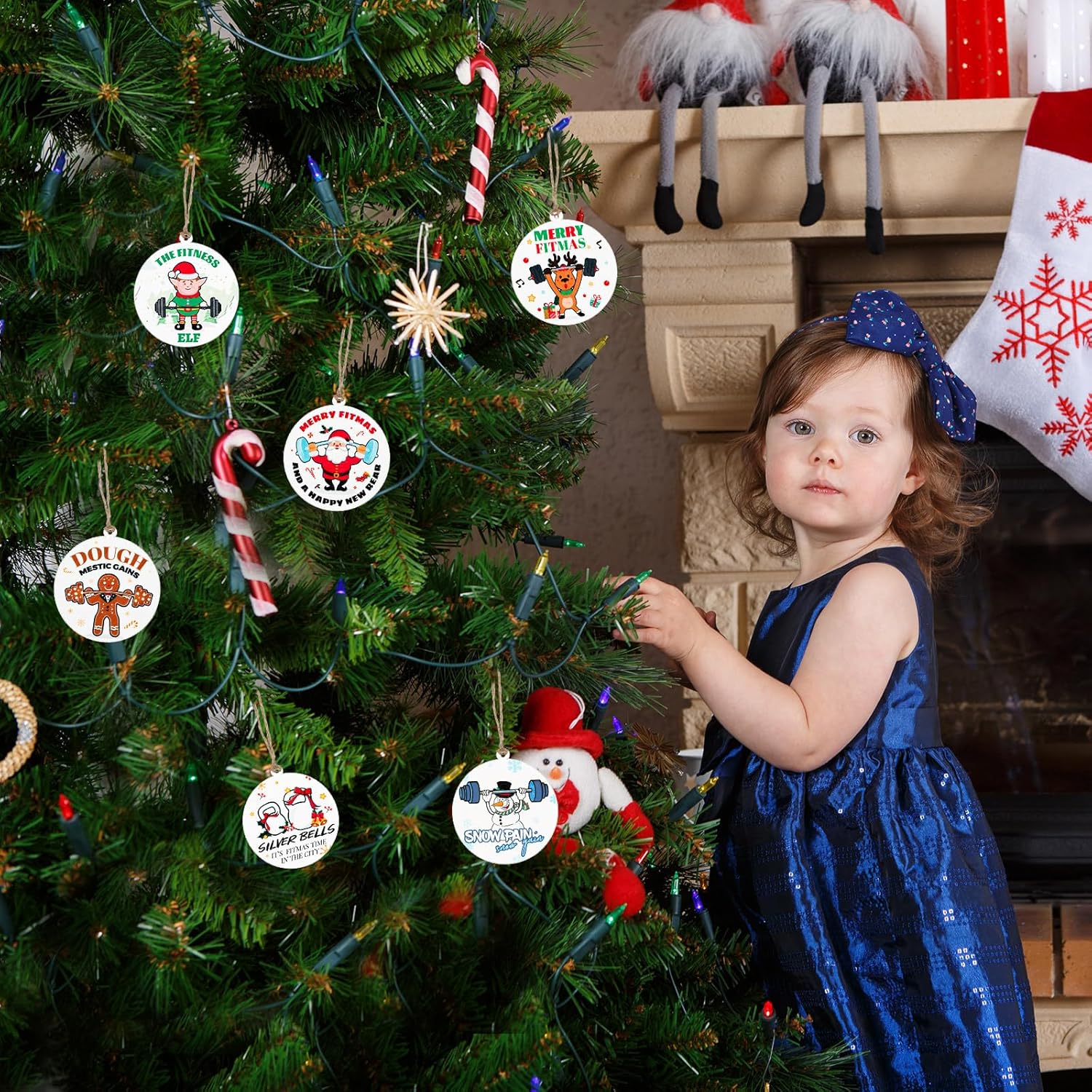 Soaoo 30 Pack Funny Gym Christmas Ornaments Wooden Dumbbell & Weight Lifting Ornaments for Christmas Tree Workout Fitness Gifts for Gym Rats - Image 4