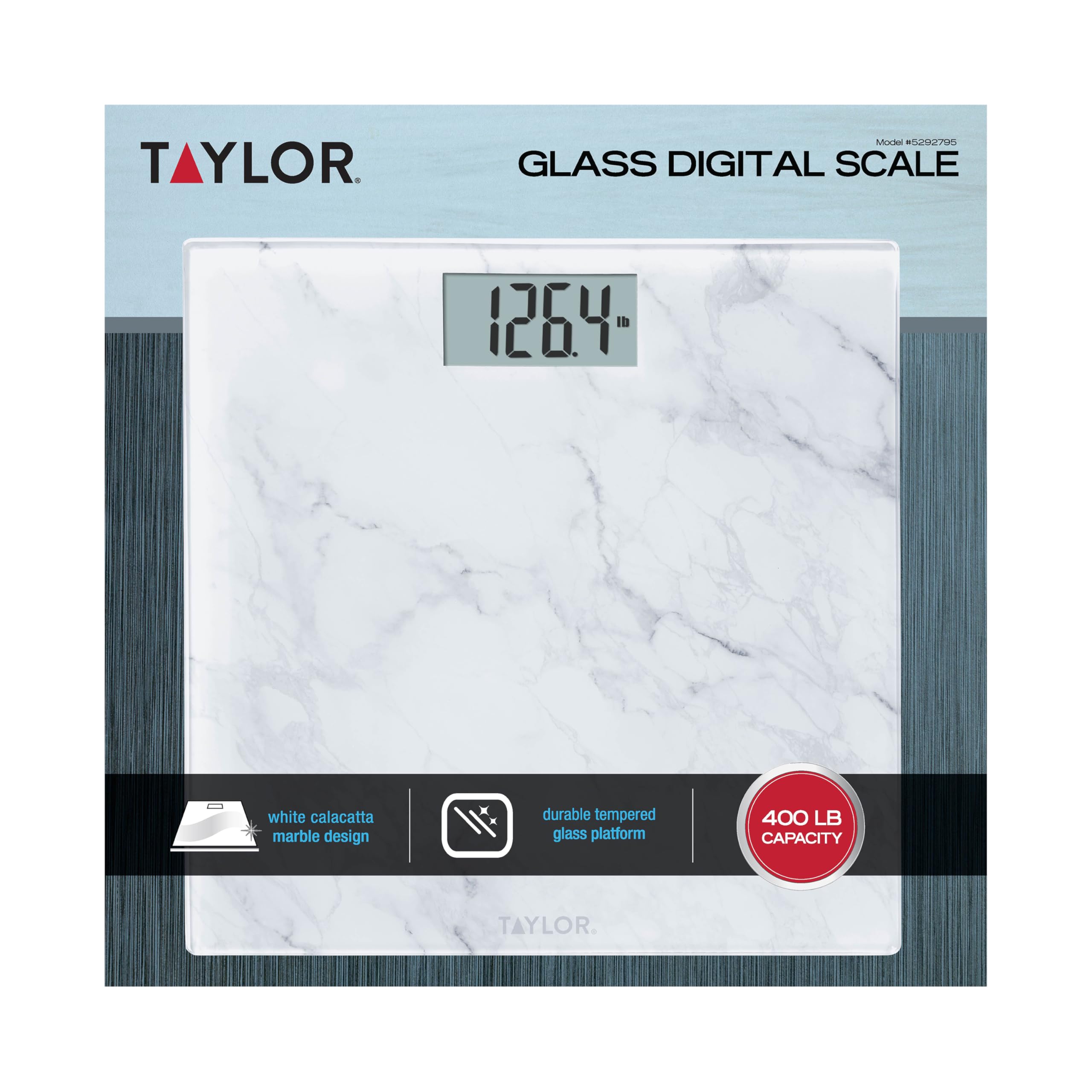 Taylor Bilancia pesapersone digitale in vetro e marmo, bilancia per il peso corporeo, altamente precisa, alimentata a batteria, idonea FSA HSA, misura peso fino a 181,4 kg, bianco