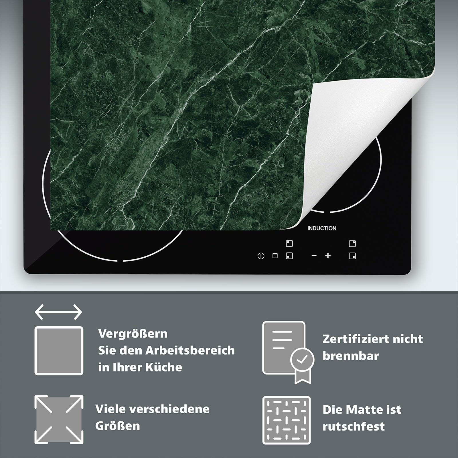 Tapa para placa de induccion - Placa protectora vitroceramica 80x52 cm - verde - mármol