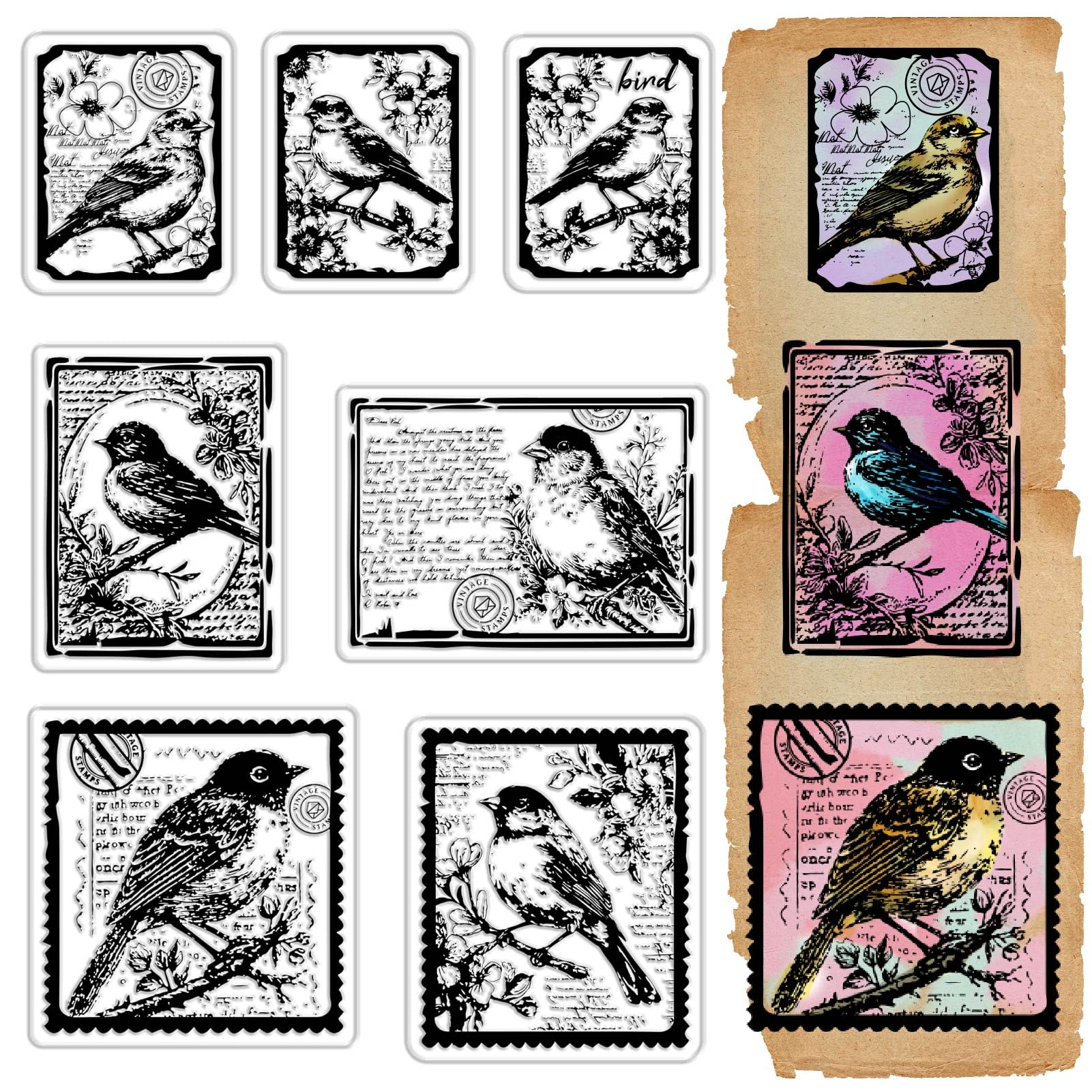 CRASPIRE Bird Rubber Stamps Silicone Clear Stamp Sheets Retro Vintage Cute Animal Flower Transparent Stamp Seals Sheets for DIY Handmade Journaling Card Scrapbooking Photo Album Notebook Decorations