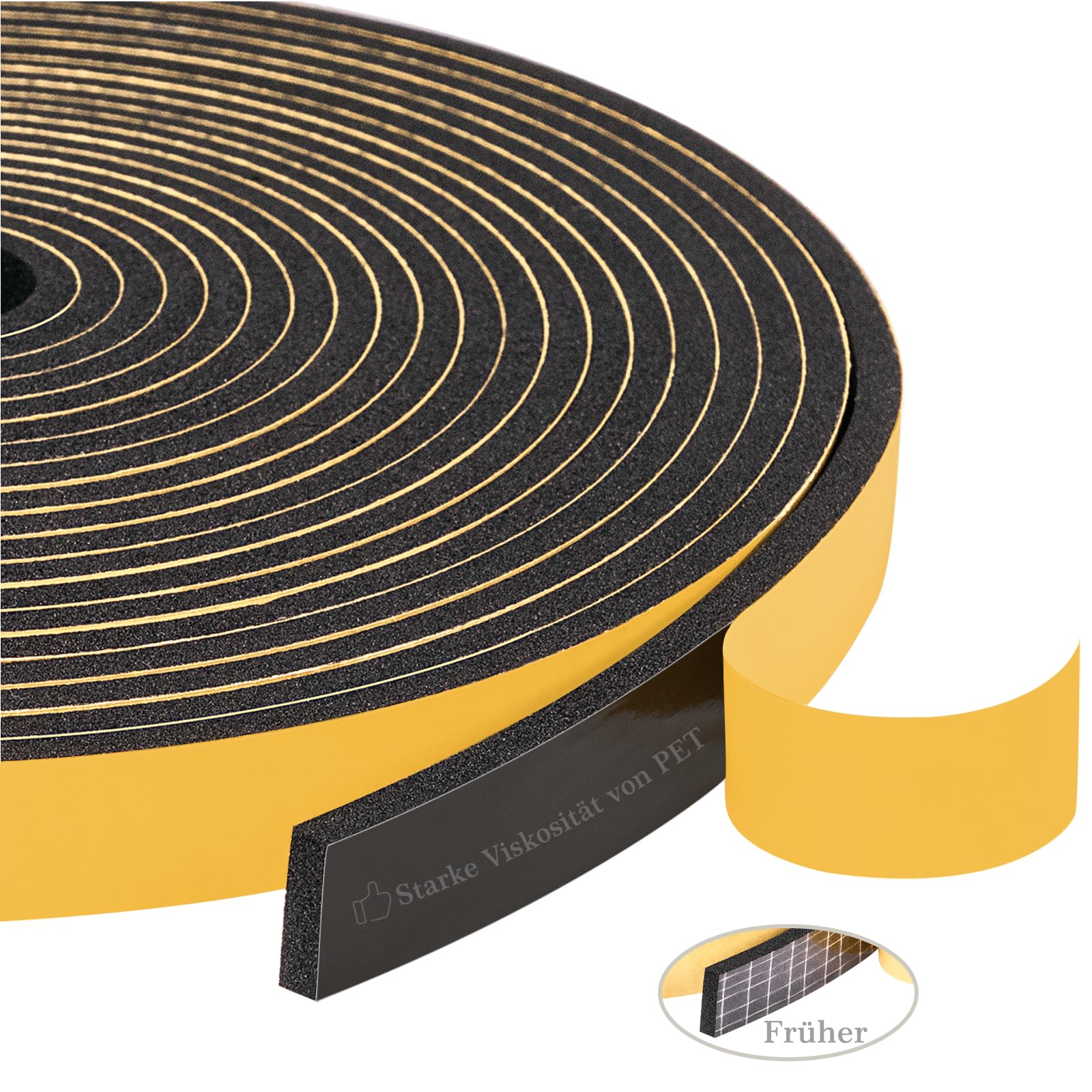 Yotache Dichtungsband Selbstklebend für Türen, Fensterdichtung 12mm(B) x 3mm(D) Lärm Schalldämmung Wasserdicht Gummidichtung Abdichtungsband Schwarz (3 Rollen je 5m lang)
