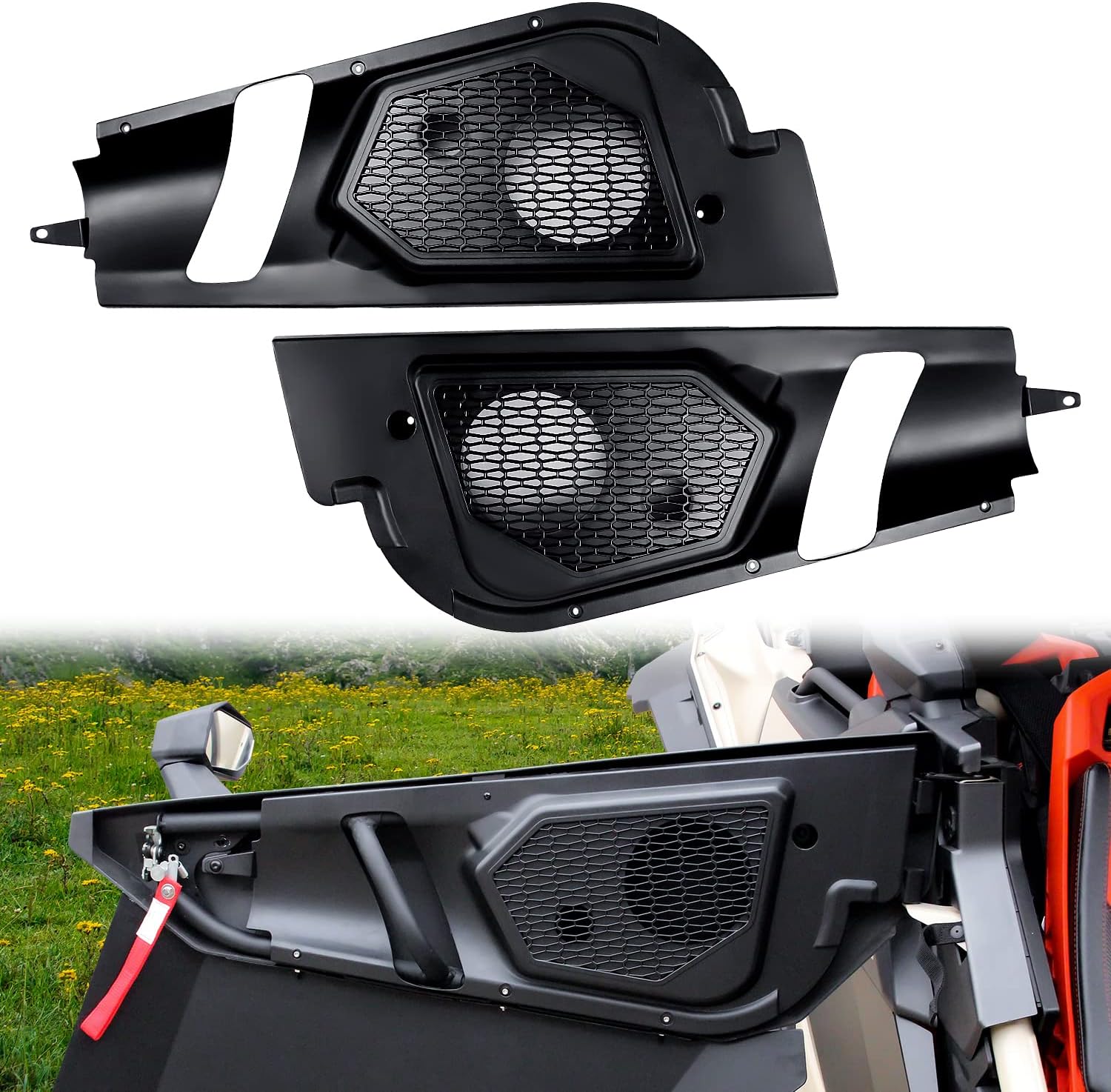 6.5 inch Front Door Speaker Pods Kit Compatible with Can Am Maverick X3 / X3 Max/Turbo/R 2017-2024 2025 All Models Accessories Stereo System Waterproof Speaker Mount Enclosure Panels (2pcs)