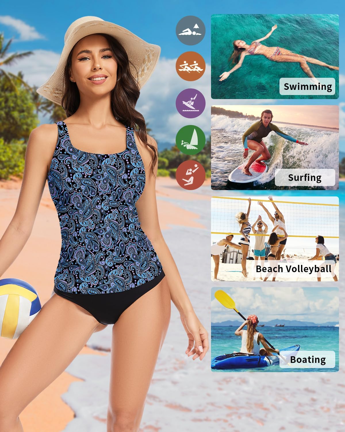 WOWENY Women's Swim Tankini Top Only Racerback High Neck Slim Fit UPF 50+ Tummy Control Swim Top No Bottom - Image 5