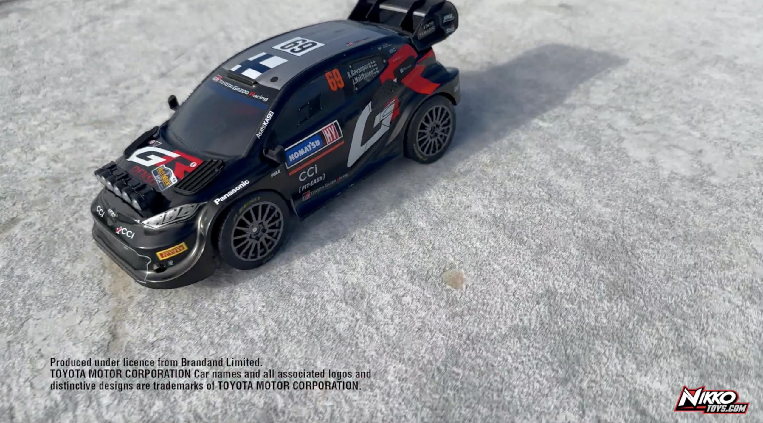 Nikko RC Night Mode RC Toyota GAZOO Racing Sweden Rally 2024 Kalle ROVANPERA LED Race Lights Remote Control Car, 25cm, 2.4GHz Remote Control, 40m Range, 6 Years, Black, 10652, Batteries Not Included