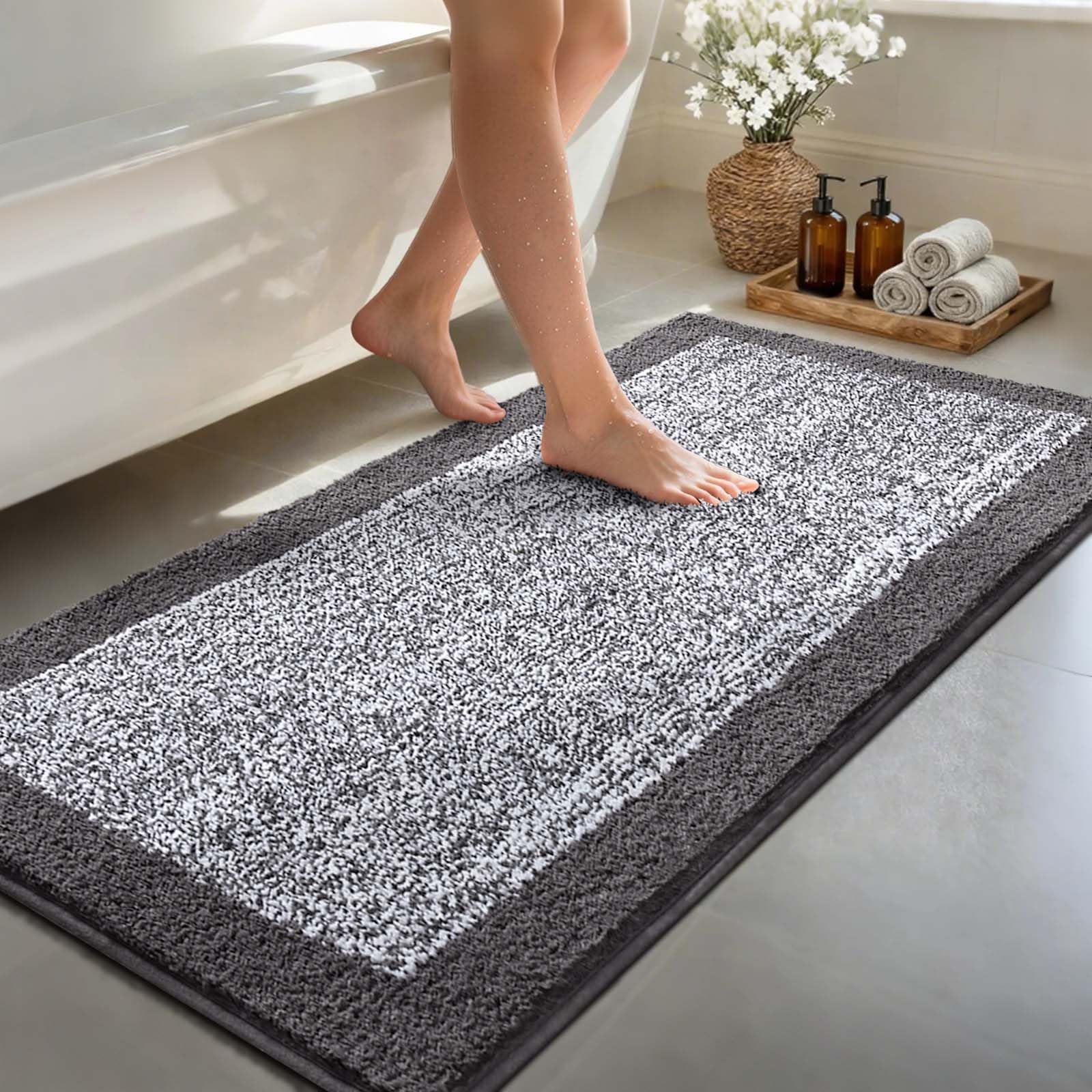 simpWalnut 48x24 Long Bathroom Rugs Non Slip Washable,Large Bath Rugs for Bathroom Floor Tub,Soft Absorbent Quick Dry Bath Mats for Shower, Bathtub,