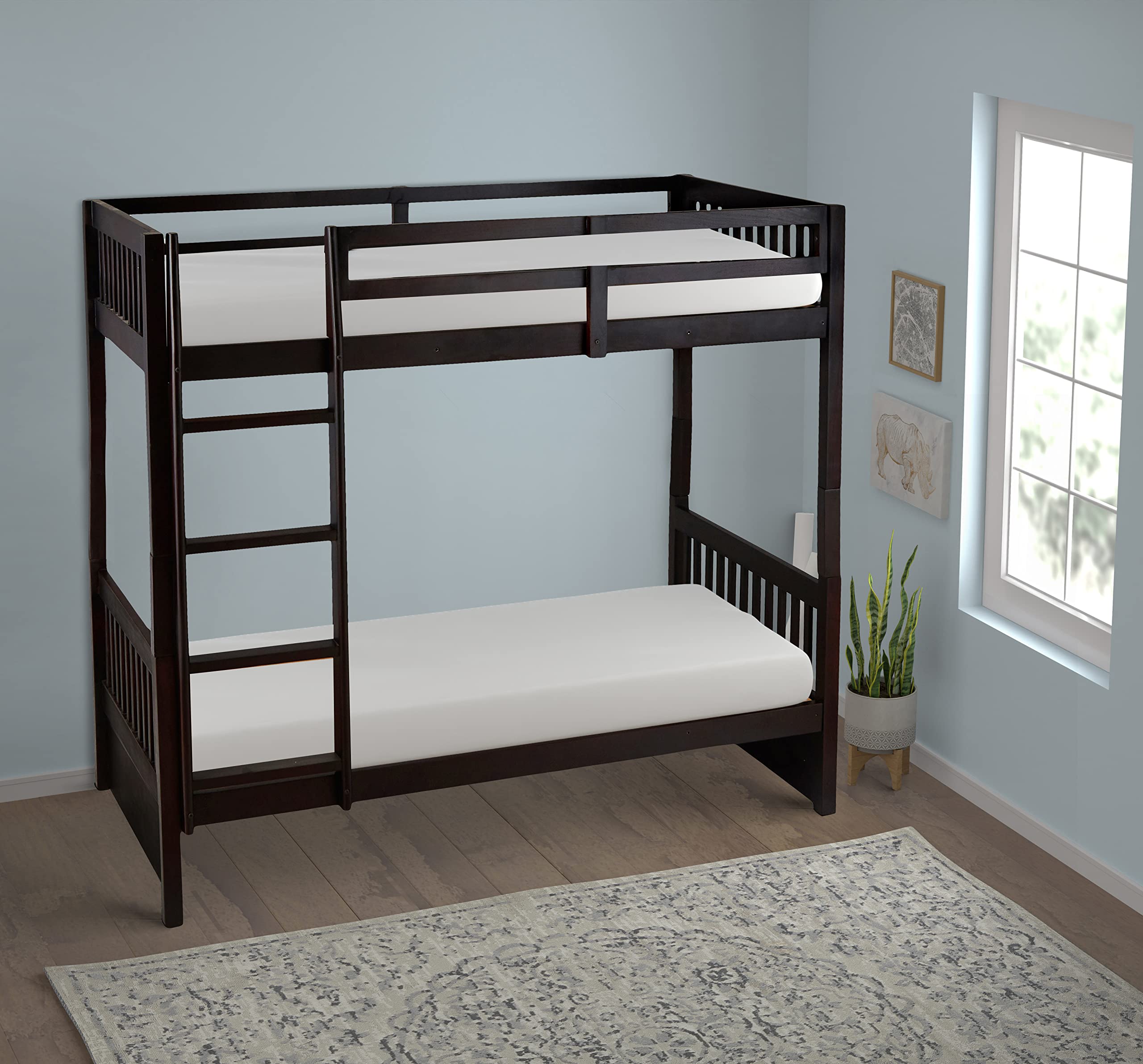 APRODZ Single Size Moyer Sheesham Wood Bunk Bed with Trundle for Bedroom (Rosewood - Brown)