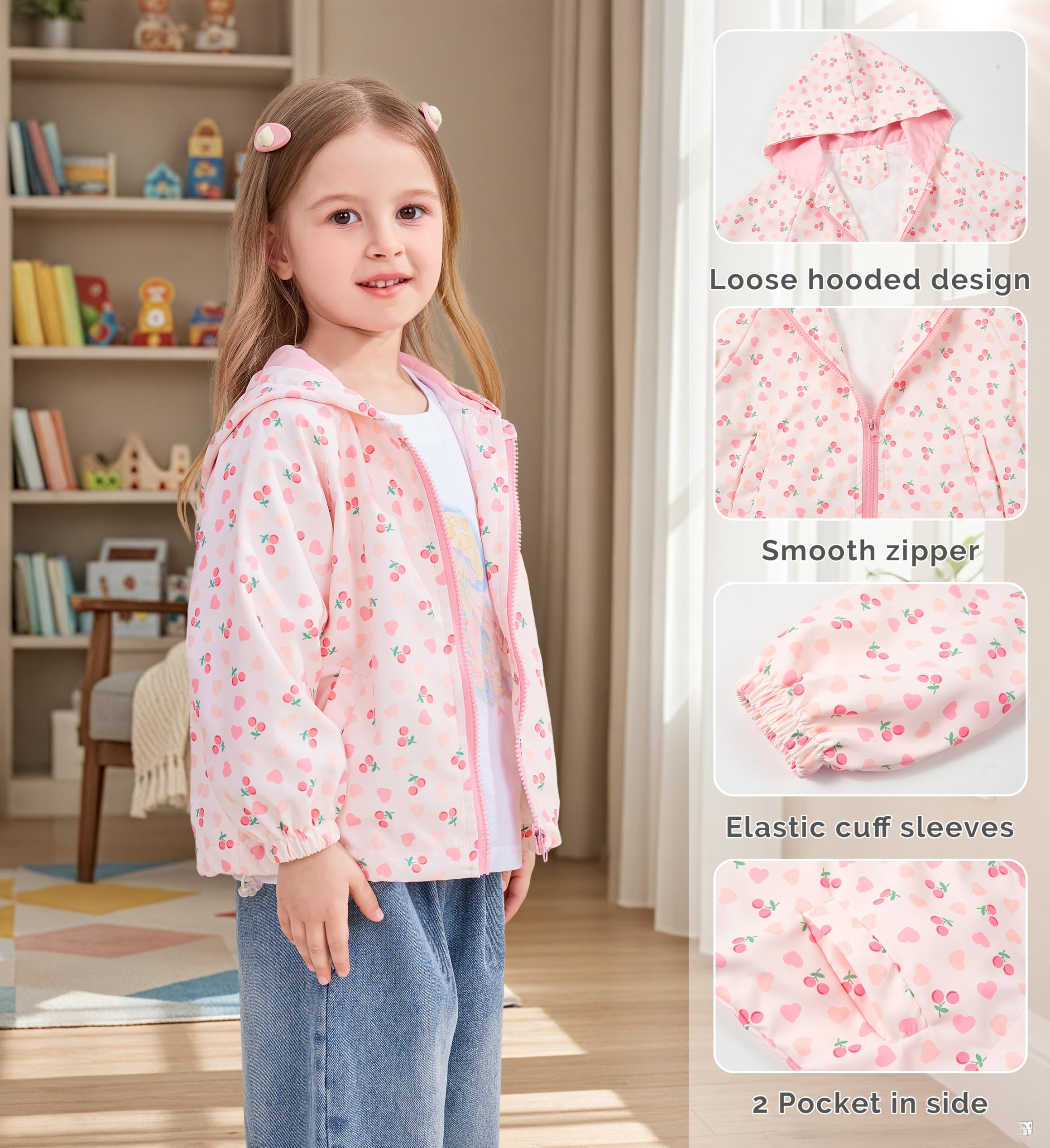 Miipat Veste à Capuche pour Filles Coupe-Vent Manteau de Léger Lâche Blousons Fille avec Poche Manches Longues Enfant Vêtements pour Fille
