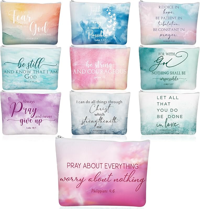 Huhumy Necessaires de Maquiagem com Estampas Cristãs, Pacote com 10