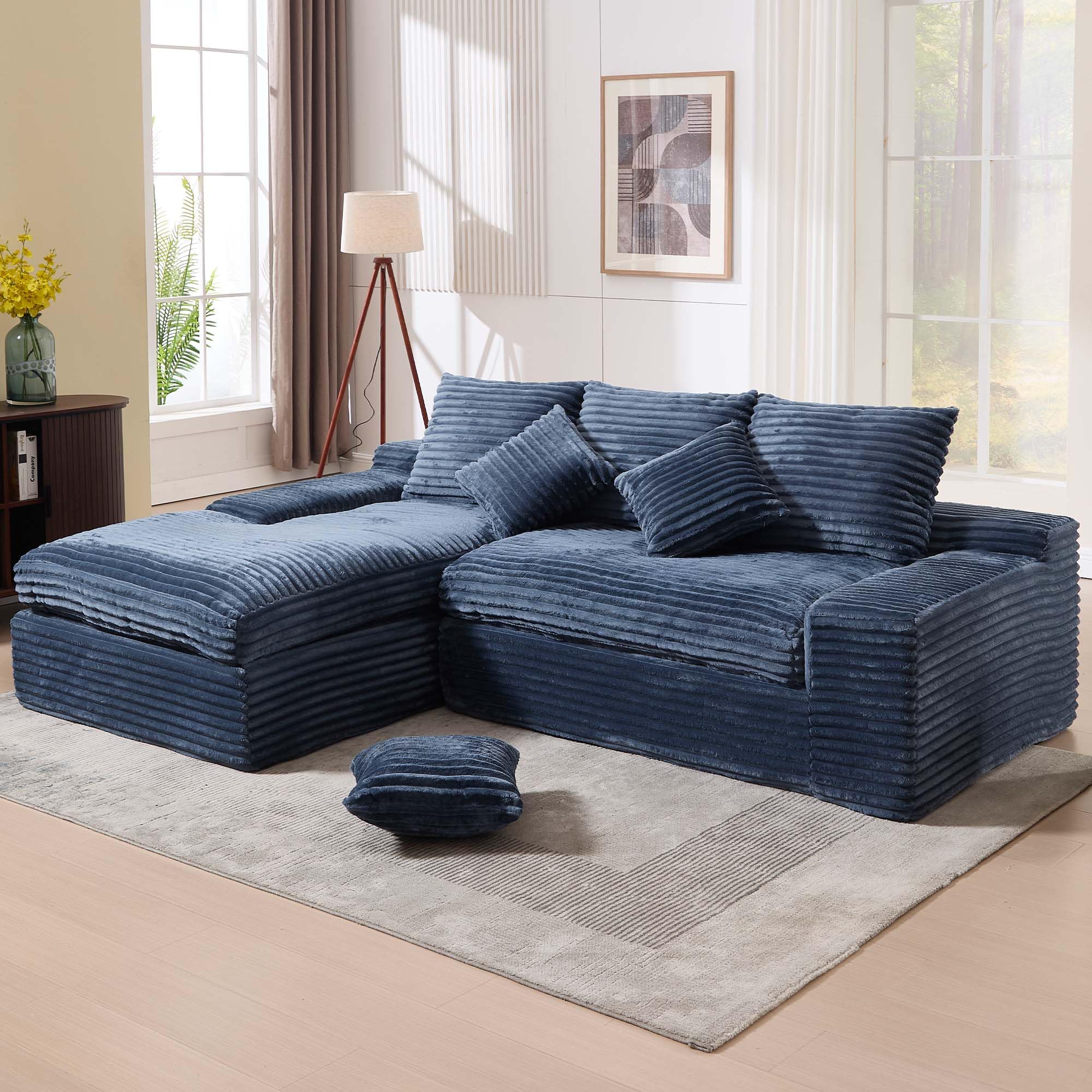 IHDKO 98.8" Cloud L Shape Sectional Couch with Deep Seat, Modern Boneless Compressed Sofa with Chaise, 4 Seat Corduroy Couches for Living Room Bedroom