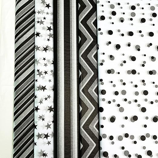 TTLLQQ 120 Sheets Bulk White Black Tissue Paper, 20" x 14", 6 Tissue for Gift Wrap, DIY Crafts, Father's Day, Birthday