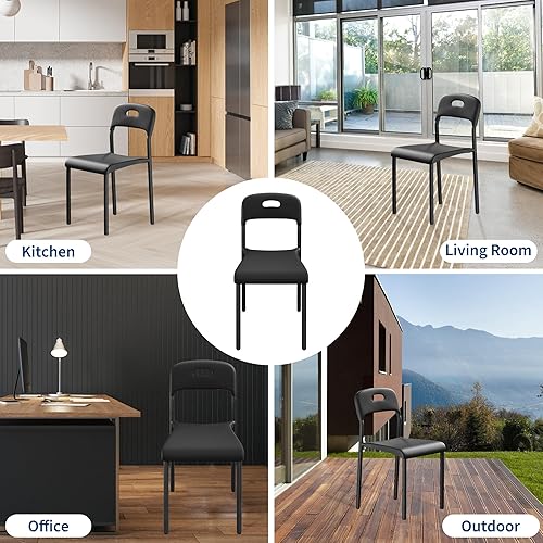 Miniatura 7 de IDEALHOUSE Juego de 4 sillas de comedor apilables, sillas de cocina con patas de metal y asiento ergonómico de plástico, impermeables y resistentes