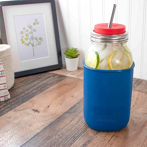 Miniatura 5 de Mason Jar Lifestyle - Paquete de 2 fundas de silicona de medio galón de 64 onzas para proteger tarros Mason (azul oscuro, 2)