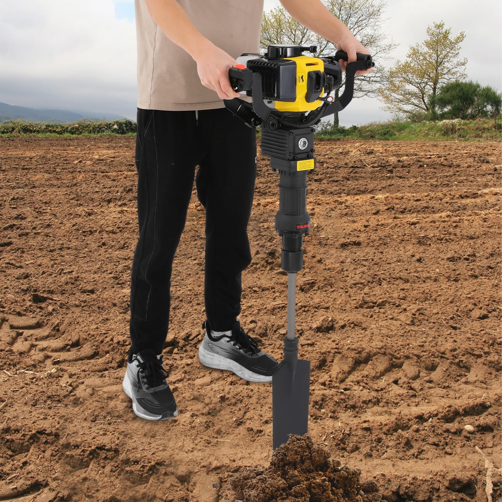 Benzin Baumgräber 52cc 1250W tragbar für Garten und Farm | 52cc 2-Takt Benzinbagger mit 1250W und Schalldämpfer gräbt Wurzeln mühelos – leise und tragbar für jedes Gelände