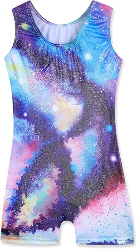 Miniatura 2 de Belovance Leotardos de gimnasia para niñas pequeñas, trajes de gimnasio, leotardo de danza, brillante, arcoíris, dinosaurio, leopardo, estrellas,