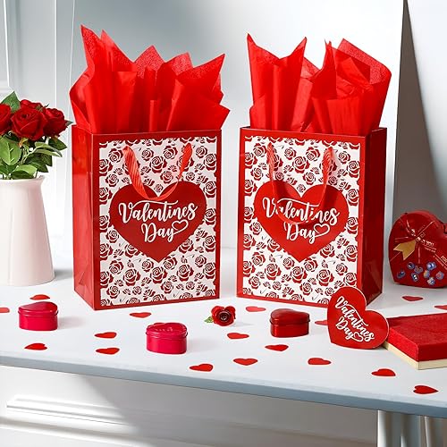 Miniatura 3 de GonLei Paquete de 2 bolsas de regalo de San Valentín de 13 pulgadas, bolsas de San Valentín para mujeres, hombres, él, mujeres, bolsas de regalo de
