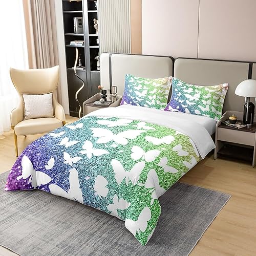 Miniatura 3 de Juego de funda de edredón de mariposa 100% algodón con estampado de mariposas para niños y niñas, juego de funda de edredón de mariposa con