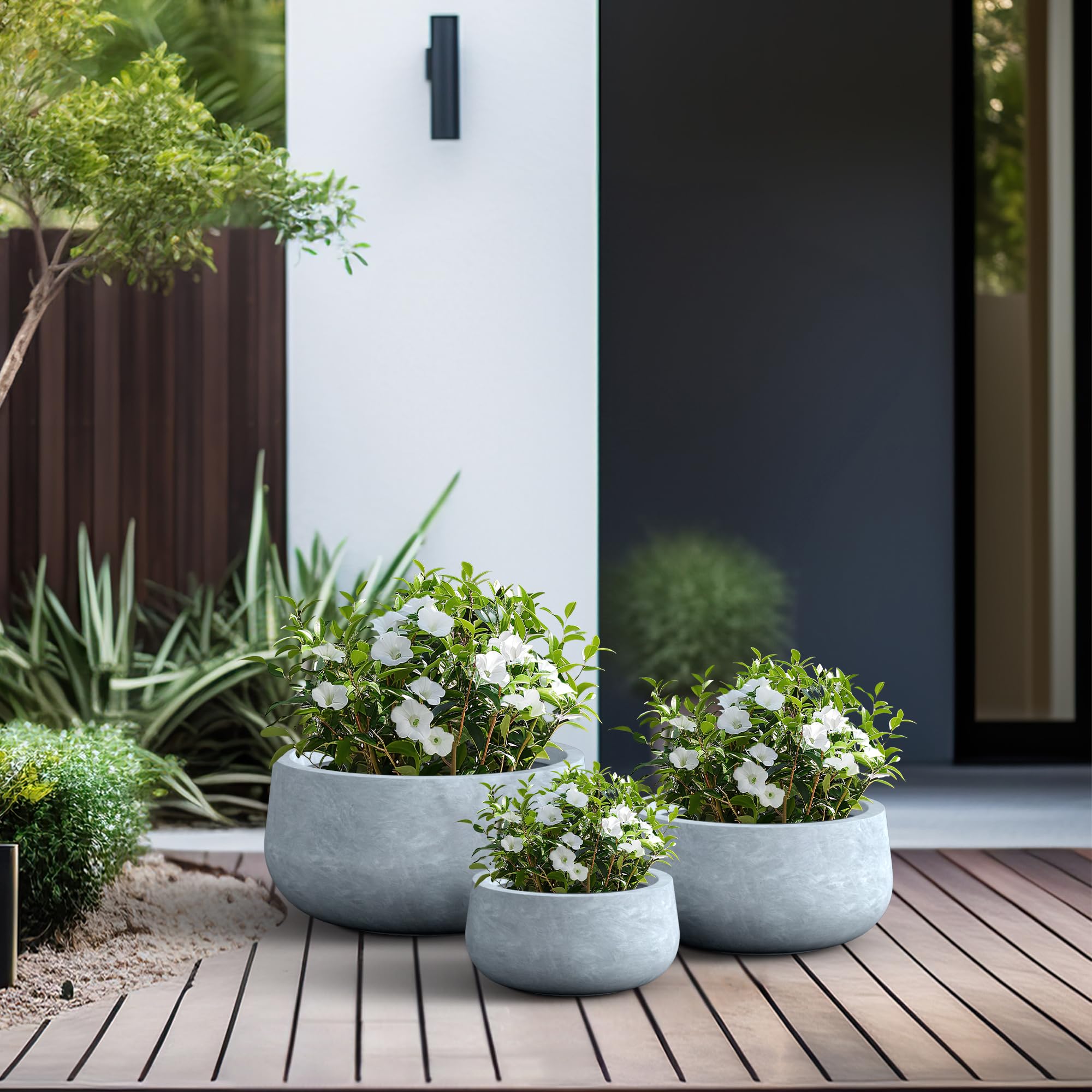 Amazon.com: Kante 19.6",15.7",11.8" Dia Round Concrete Planters Set of 3, Cement  Plant Pots with Drainage Hole and Rubber Plug for Outdoor Indoor Garden  Home, Modern Curvaceous Design, Gray : Patio, Lawn &