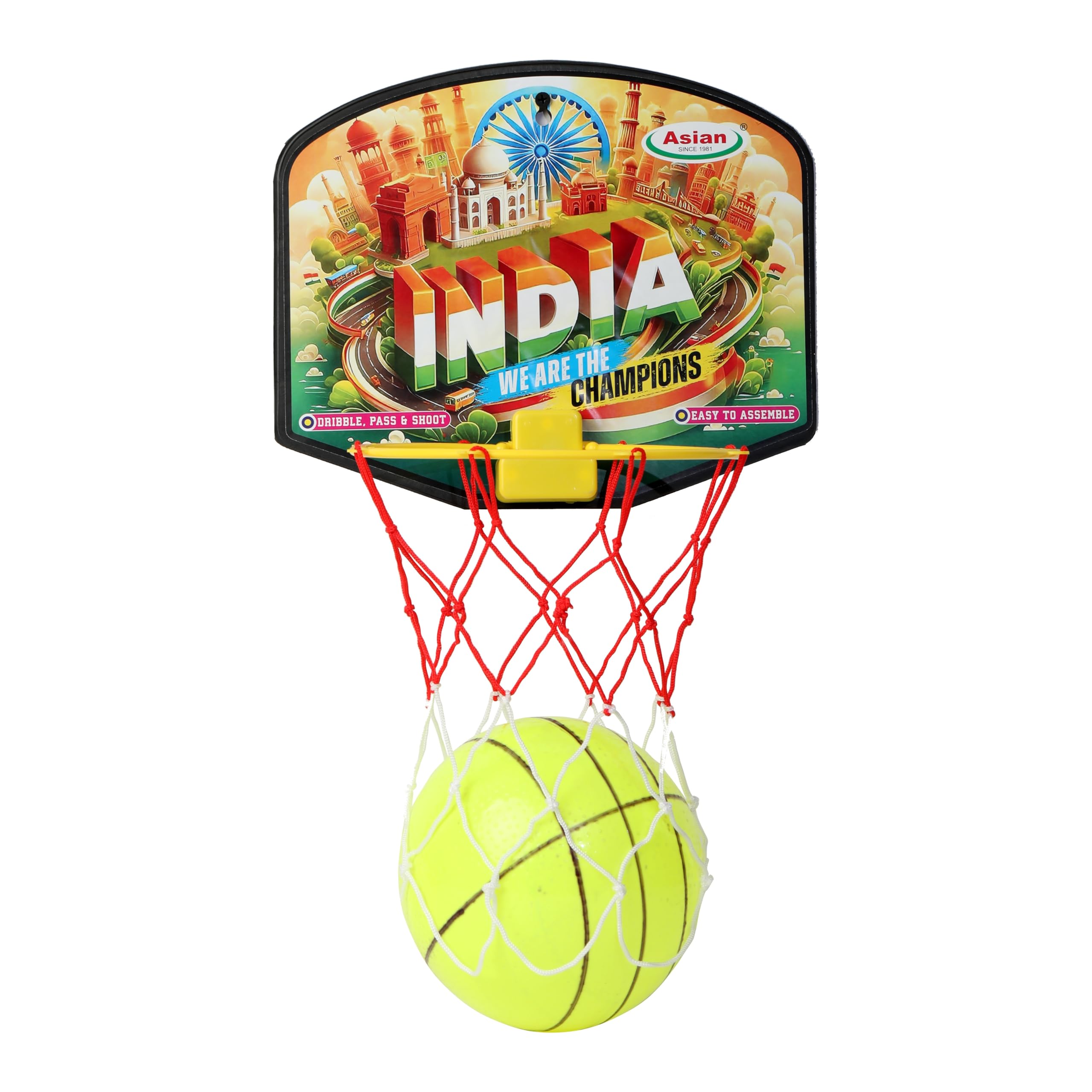 Asian Portable Plastic Basketball with Hoop for Kids Multicolor (India Theme)