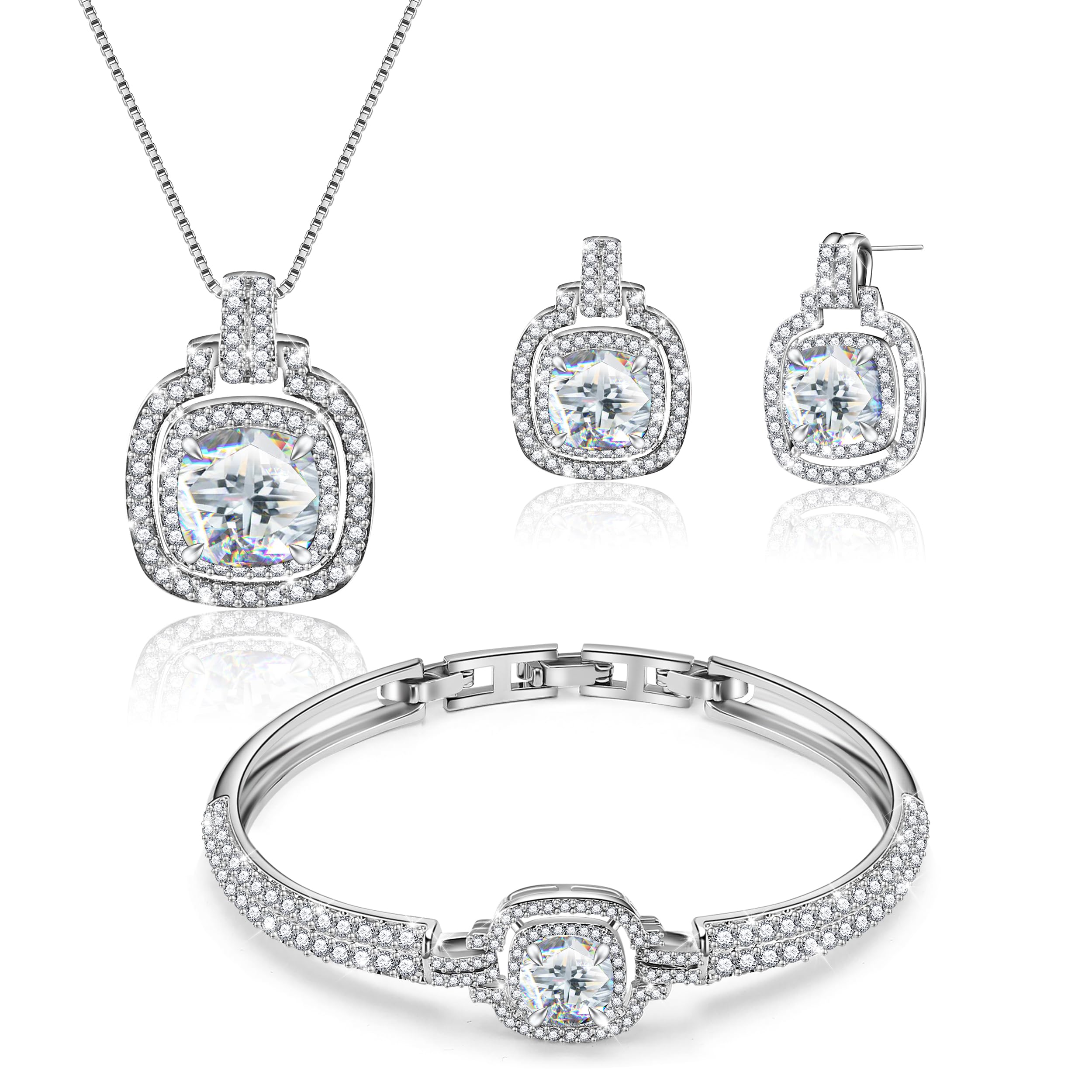 Menton Ezil Celestial Whispers Crystal Jewelry Sets For Women Bracelet Necklace and Earrings Sets Idea Gift for Wife Girlfriend or Mothers