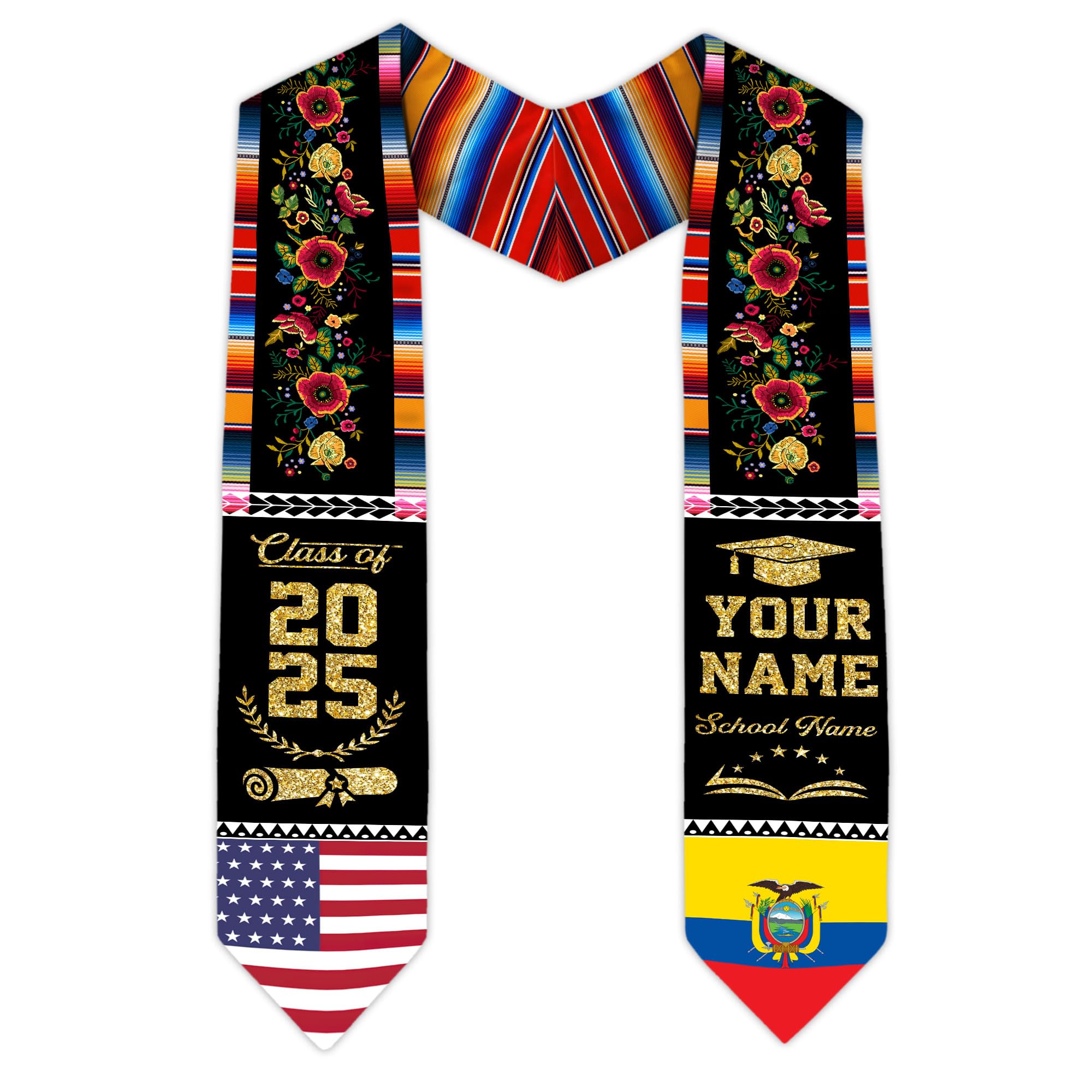 MonkeyVan Ecuador Graduation Stole, Ecuadorians American Flag Graduation Sash 2025, Ecuadorians Graduation Sash Style 2