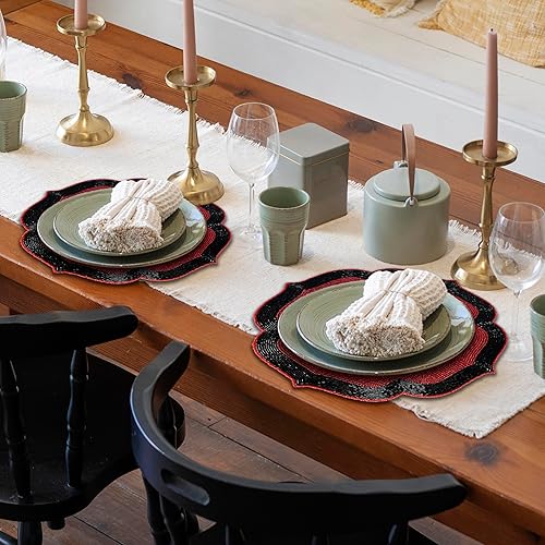 Miniatura 5 de Decozen Juego de manteles individuales con cuentas, juego de 4 a 14 pulgadas, resistentes al calor, cocina, boda, cumpleaños, decoración del día de