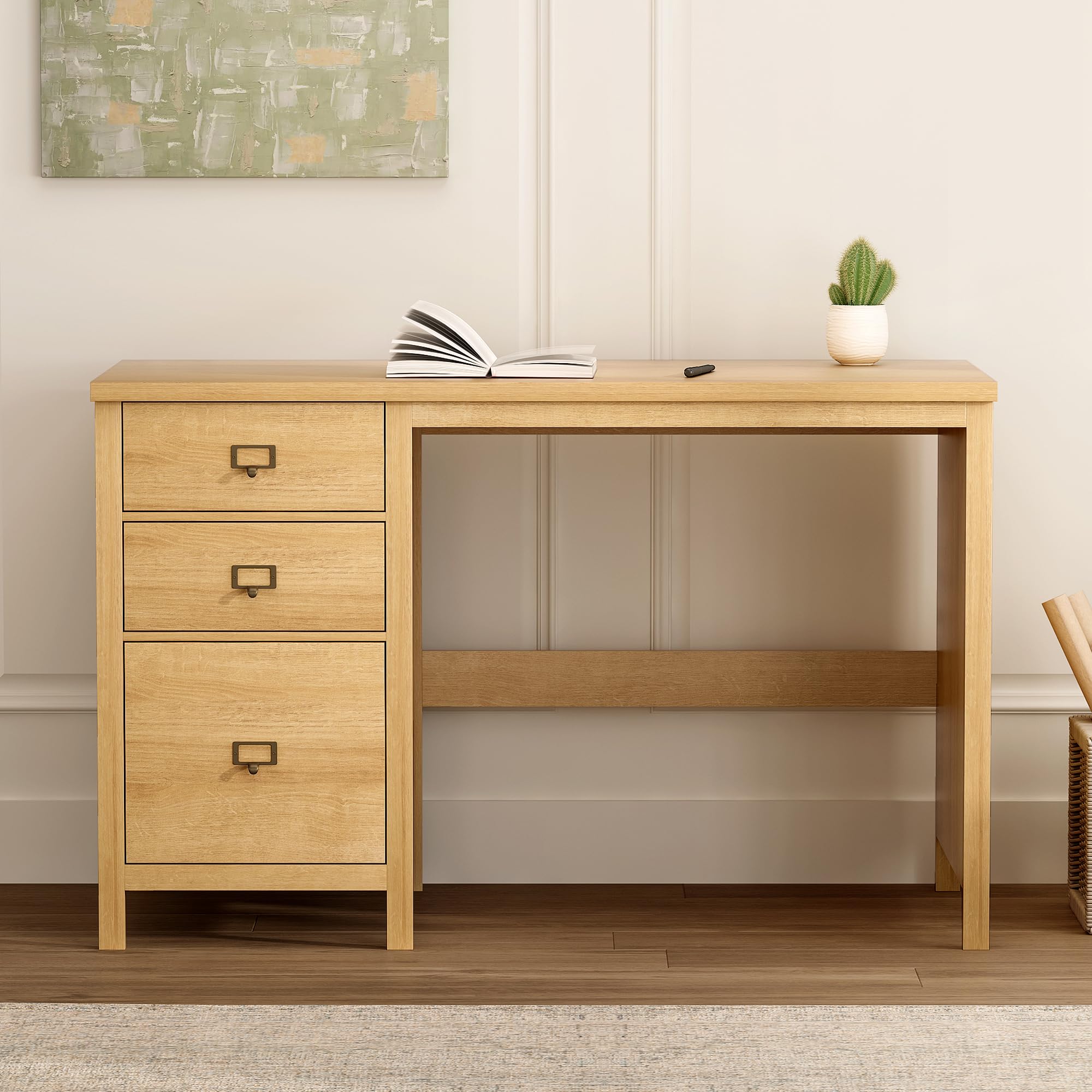 MoomJiee 47" Executive Desk with File Drawer, Farmhouse Wood Home Office Desk with Storage Drawer Computer Writing Desk for Study Office, Natural Oak