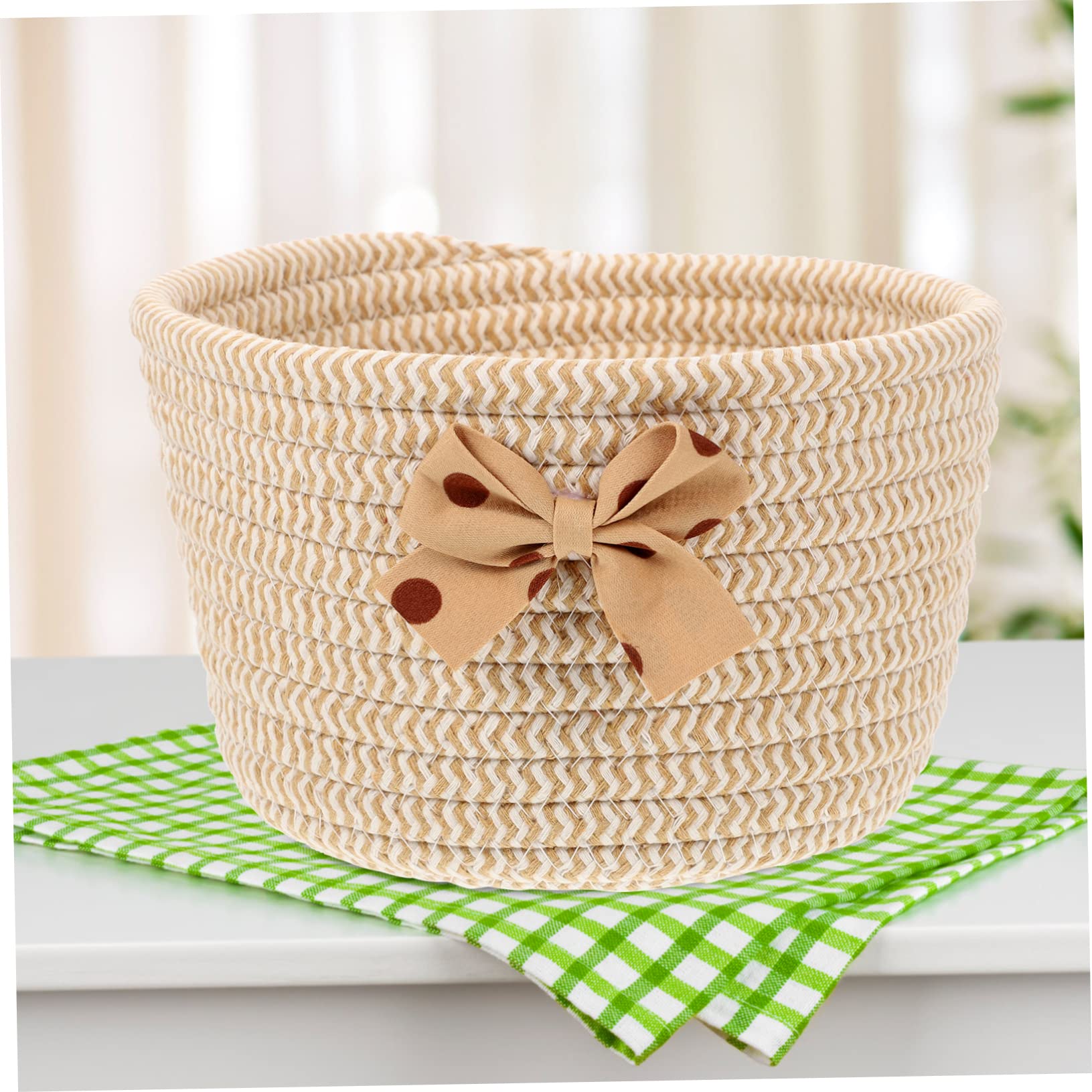 Zerodeko 3pezzi Cesto Organizzatore Da Scrivania Cordoncino Intrecciato Con Fiocco Portaoggetti Versatile Per Ufficio e Casa Per Snack Cosmetici e Giocattoli Dei