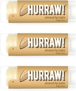 Hurraw! Almond Lip Balm, 3 Pack: Organic, Certified Vegan, Cruelty and Gluten Free. Non-GMO, 100% Natural Ingredients. Bee, Shea, Soy and Palm Free. Made in USA