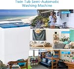 COSTWAY laveuse portable Twin Tub 26 Capacité Lbs, 18 Lb 8 Lbs Spinner, Fonction minuterie de contrôle compact des couteaux, Pompe à égoutter, Lave-linge, pour l'appartement RV, bleu