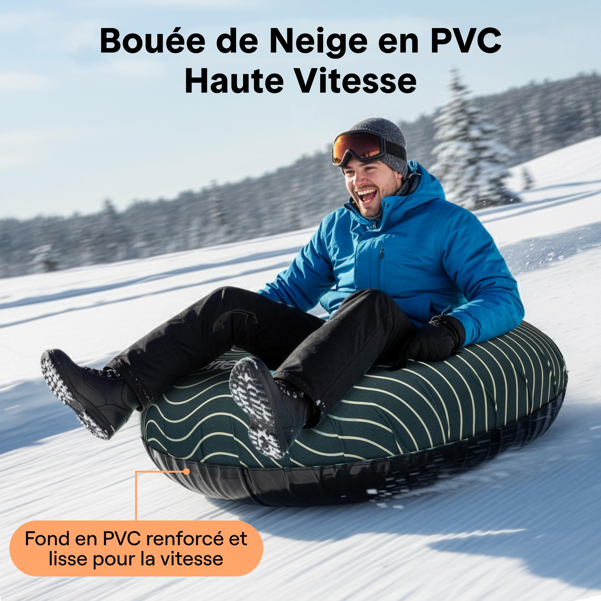 SereneLife Luge Gonflable 112/122 cm – Tube de Neige Résistant avec Coque Rigide et Housse Oxford – pour Enfants et Adultes