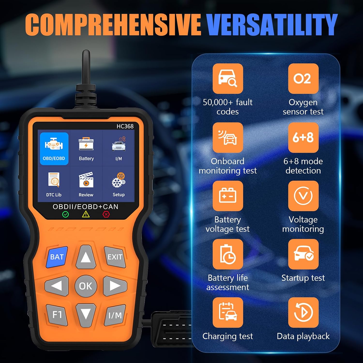 OBD2 Diagnostic Tool OBD Car Diagnostics, Bwaliffury OBDII Diagnostic Fault Memory Read and Clear for All Vehicles, Over 50,000 Fault Codes, 13 Languages, Voltage Detection and Monitoring