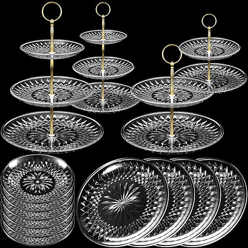 Miniatura 1 de Juego de 14 soportes escalonados para cupcakes dorados de 2 niveles y 3 niveles, bandeja de torre con bandejas redondas rectangulares para servir