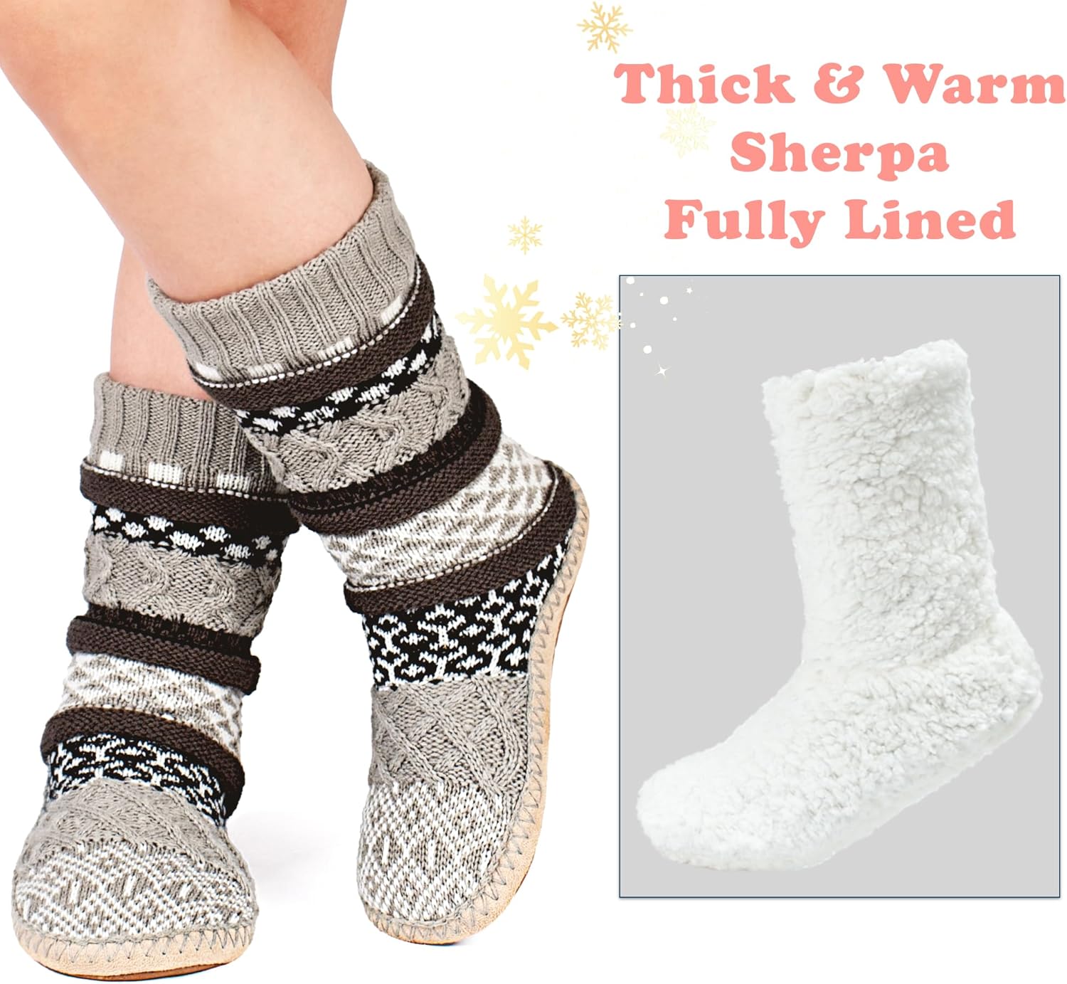 cosyone1997 Women’s Slipper Socks Warm Fuzzy Knit Soft Sole Socks with Gripper Soles for Indoor Winter Wear - Image 4