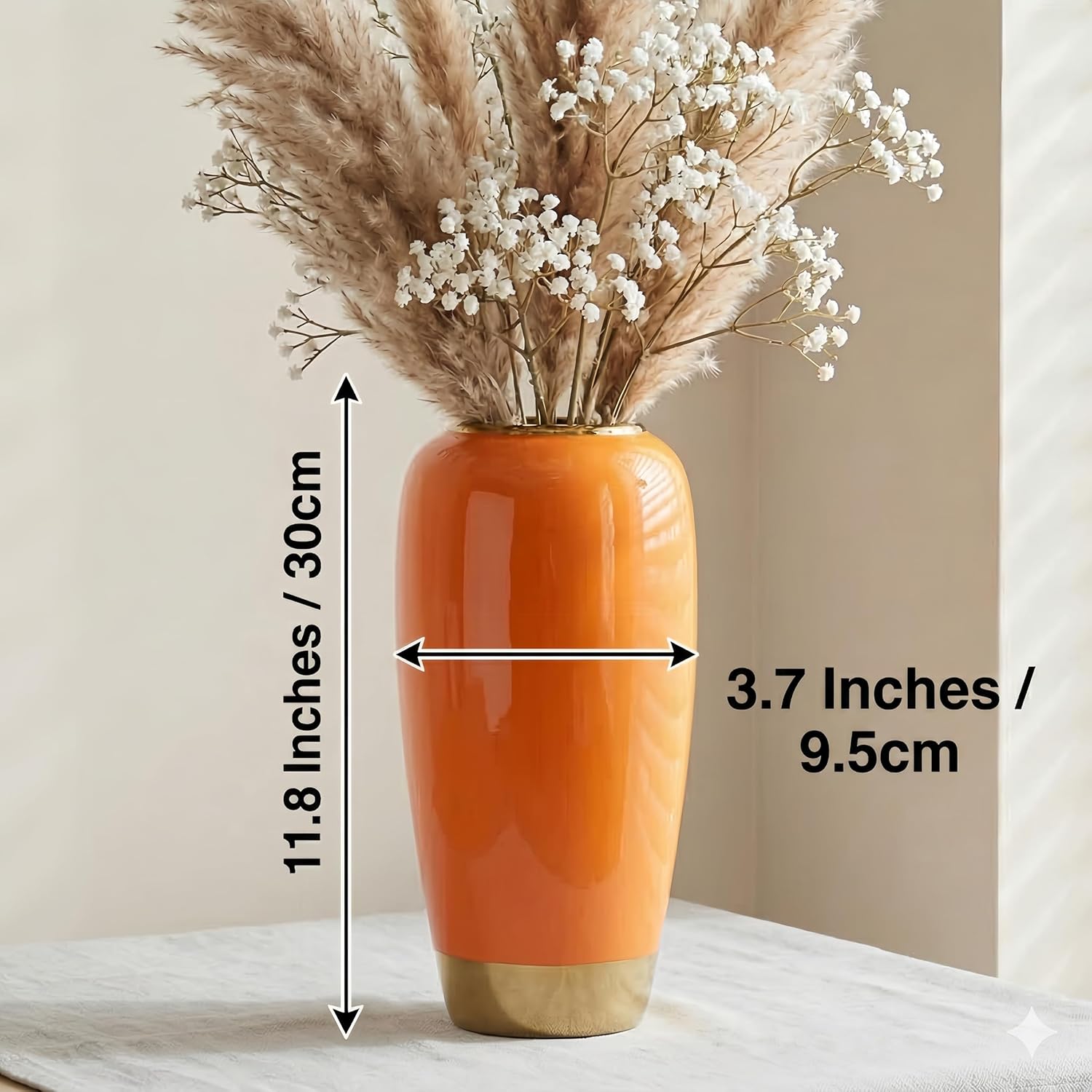 Orange Ceramic Vase,11.8 Inch Large Rustic Vases,Modern Decorative Vase,Terracotta Vase for Living Room Entrance Table Centerpiece,Kitchen,Bedroom,Wedding,Minimalist Home Decor