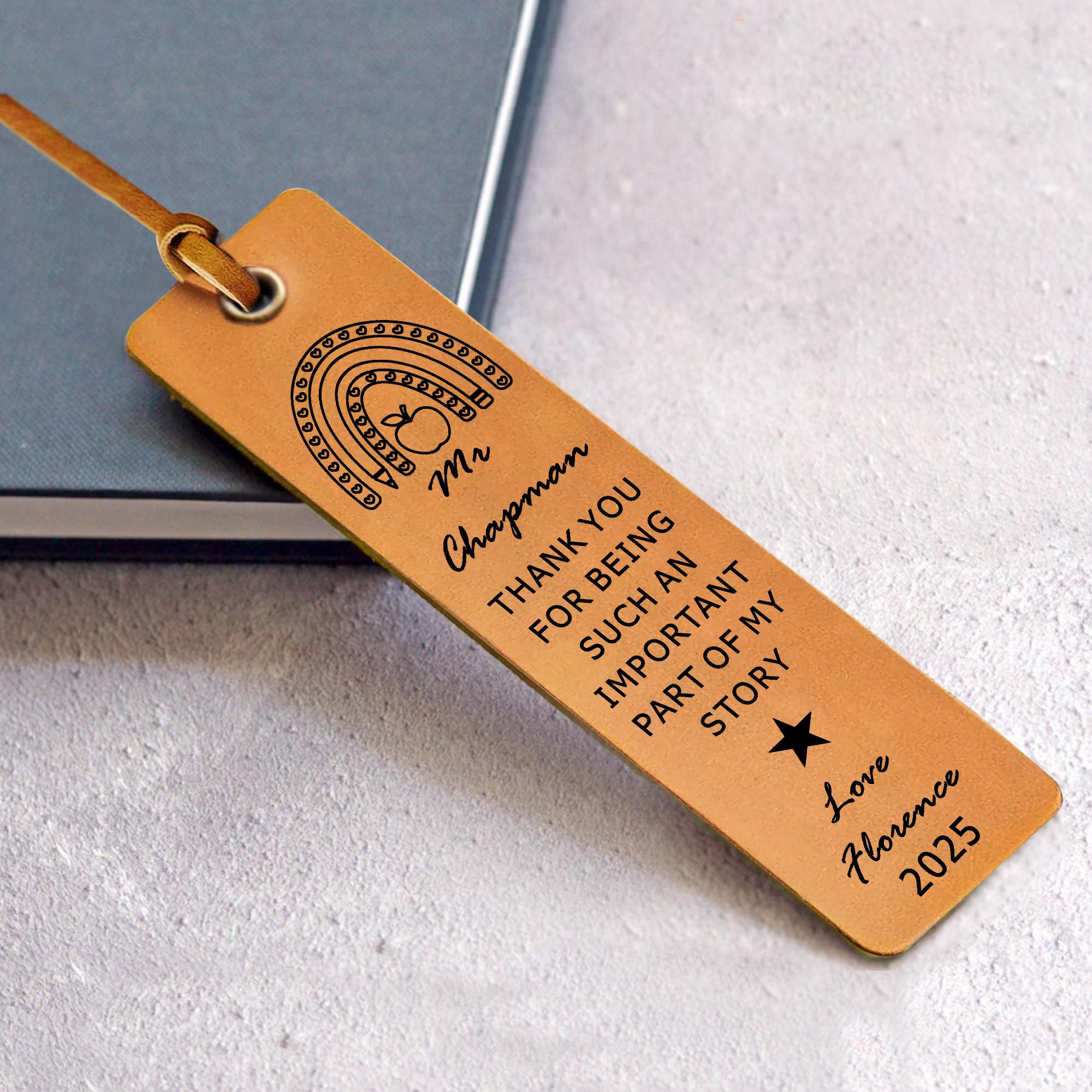 Personalised Teacher Gifts Engraved Leather Bookmark Thank You Gifts Book Marks Teacher Appreciation Gifts for Book Lovers Women Men Teacher Tutor (Gold, Design 2)