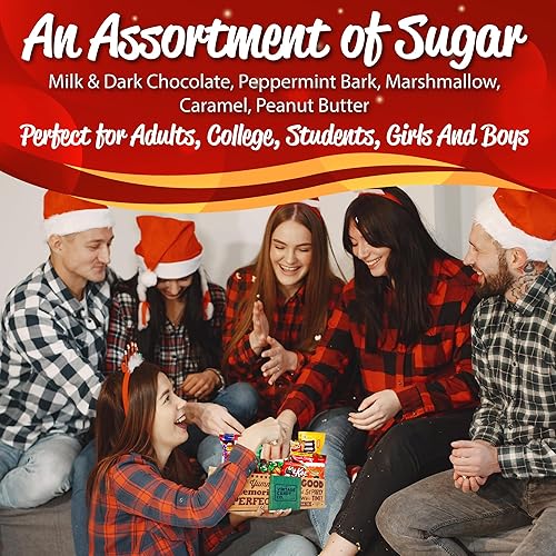 Miniatura 4 de Paquete de cuidado de dulces de Navidad (55 unidades) con cesta de regalo de Navidad, caja surtida llena de chocolate con leche, Papá Noel, muñeco