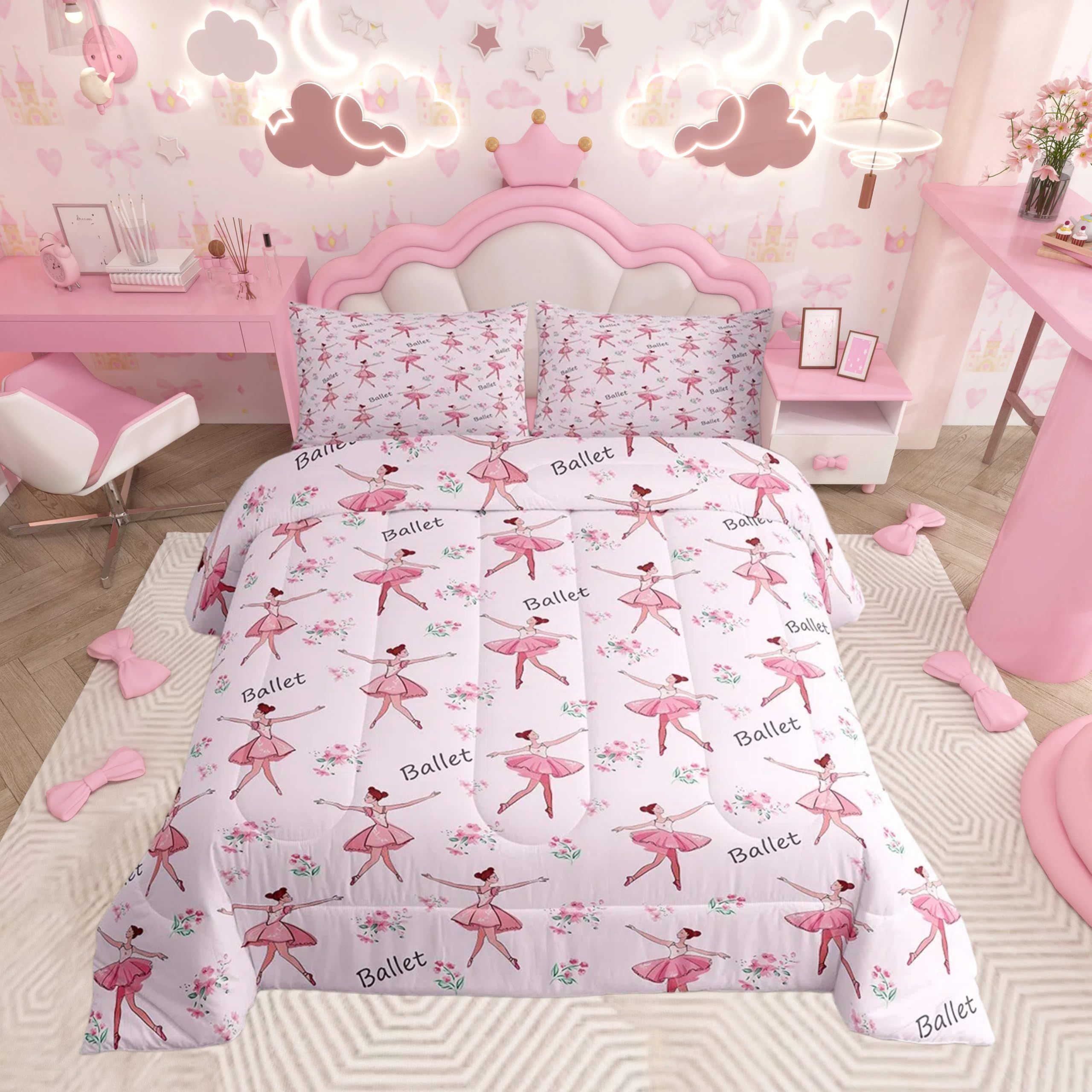 Edredón de ballet transpirable rosa Feelyou acolchado y suave para habitación de niñas