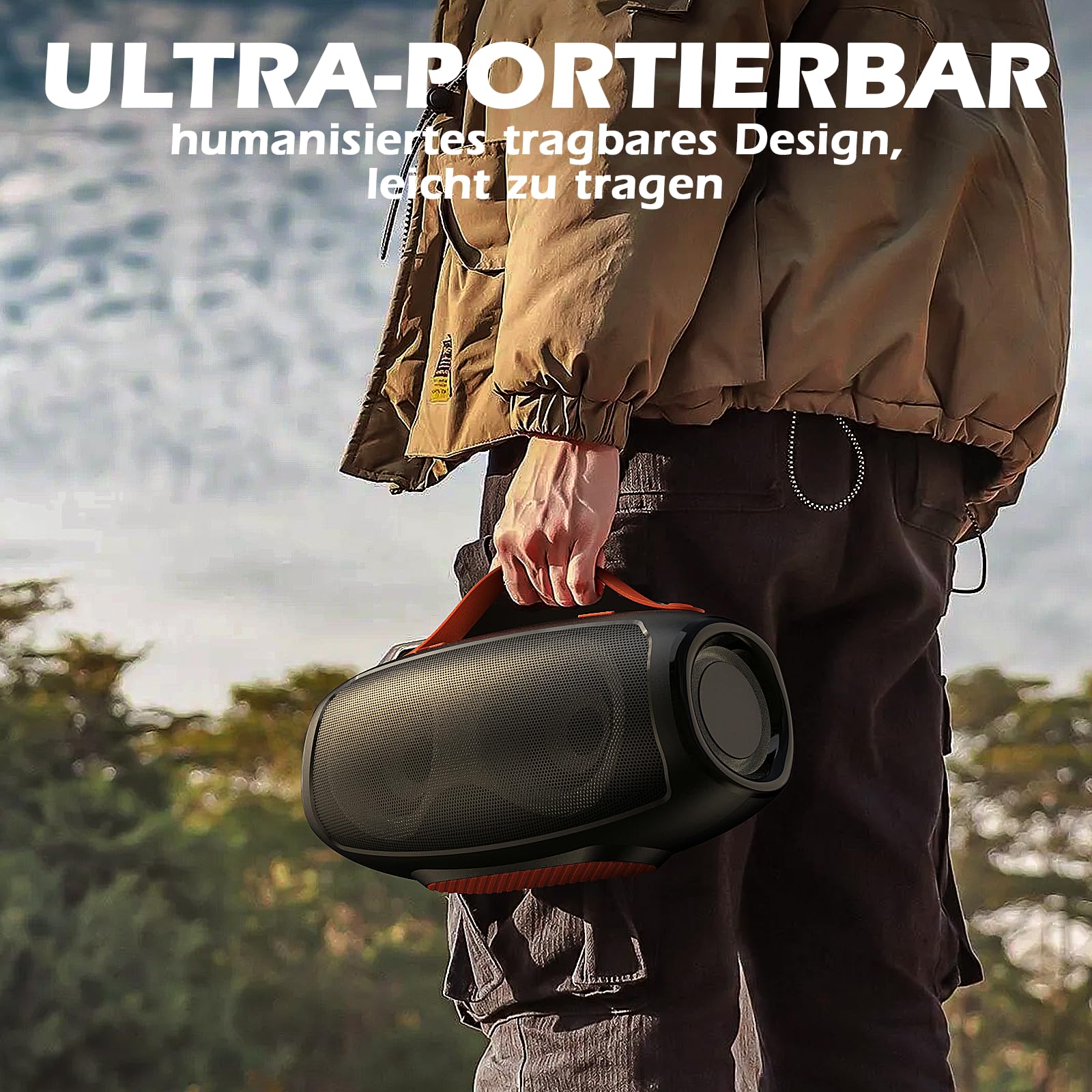 Tragbarer Bluetooth-Lautsprecher mit LED, kabelloser Outdoor Stereo