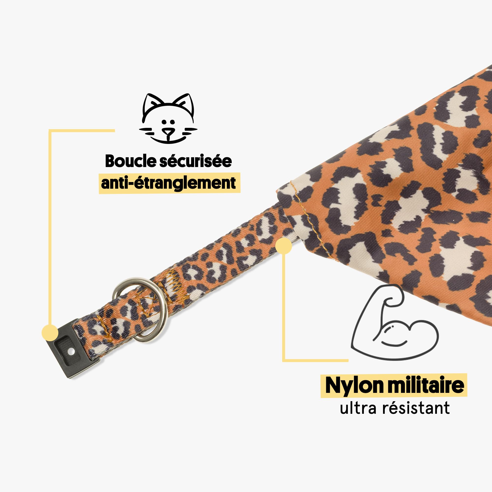 Bandit - Bandana pour Chat - Taille S - Jungle Chic - Tour de Cou 24-28cm - Boucles Anti-étranglement en Plastique - Foulard en Nylon résistant et Doux - Confortable, Durable et Lavable en Machine