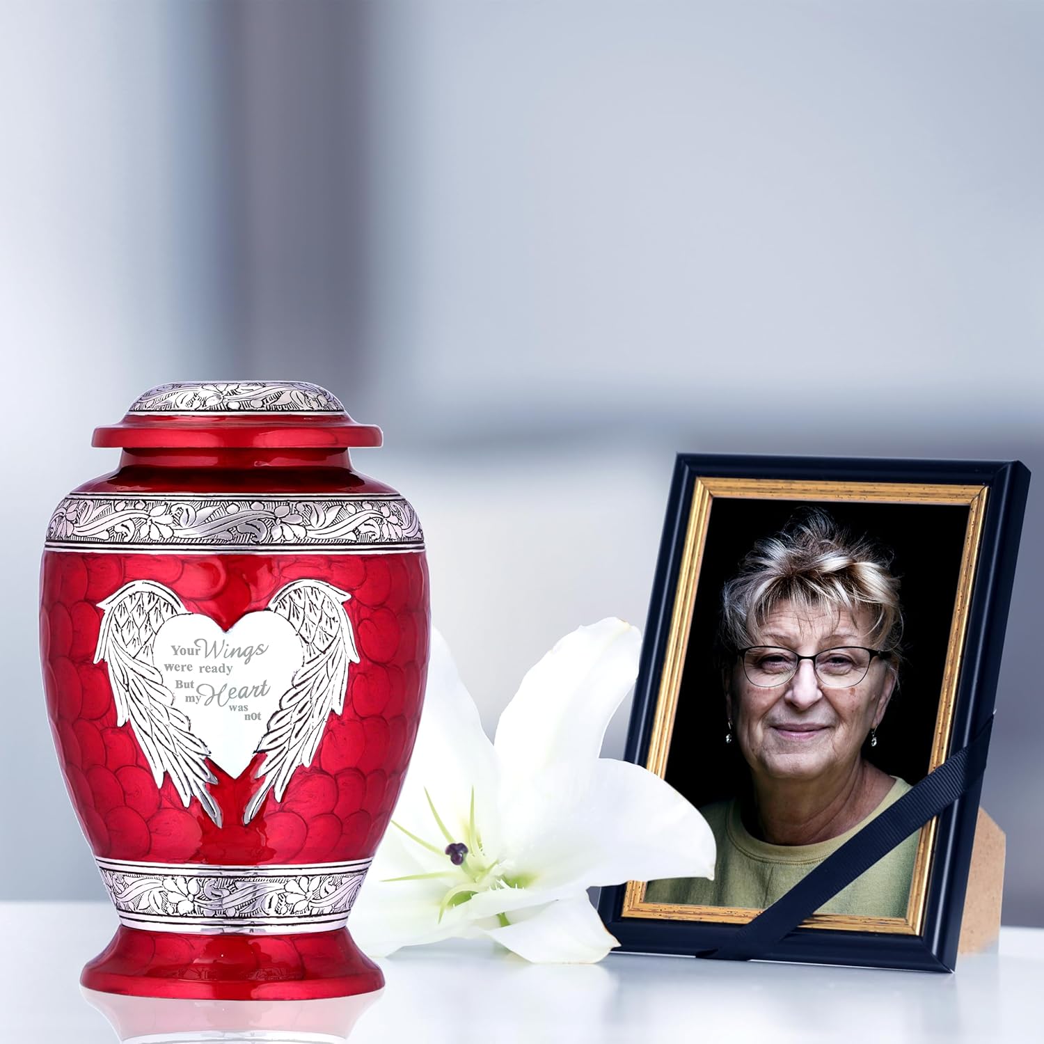 Red Large Urn for Ashes Adult Male - Cremation Urns for Human Ash Adult Man - Cremation Urn - Funeral/Burial Urns - Decorative and Keepsake ERN, Heart Earns, 220 Cubic Inches Volume