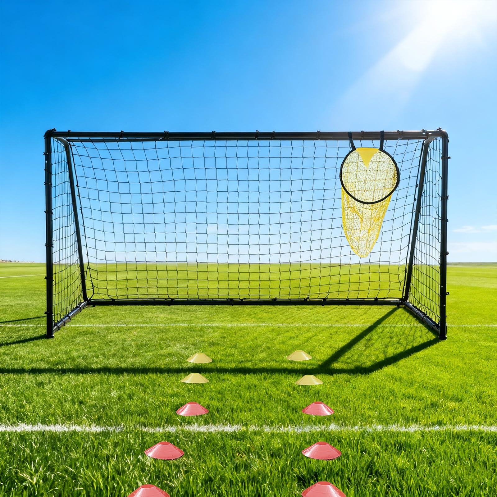 12ft x 6ft Football Goals for Garden - Galvanised Steel Garden Goal with Net, Weatherproof Outdoor Goalposts, Tool-Free Assembly, for Kids Training, Single Goal