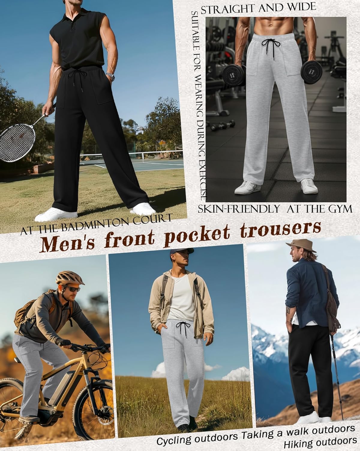 3 Pack Men's Sweatpants Wide Leg Baggy Casual Lounge Pants Open Bottom Drawstring Athletic Pants with Pockets - Image 3